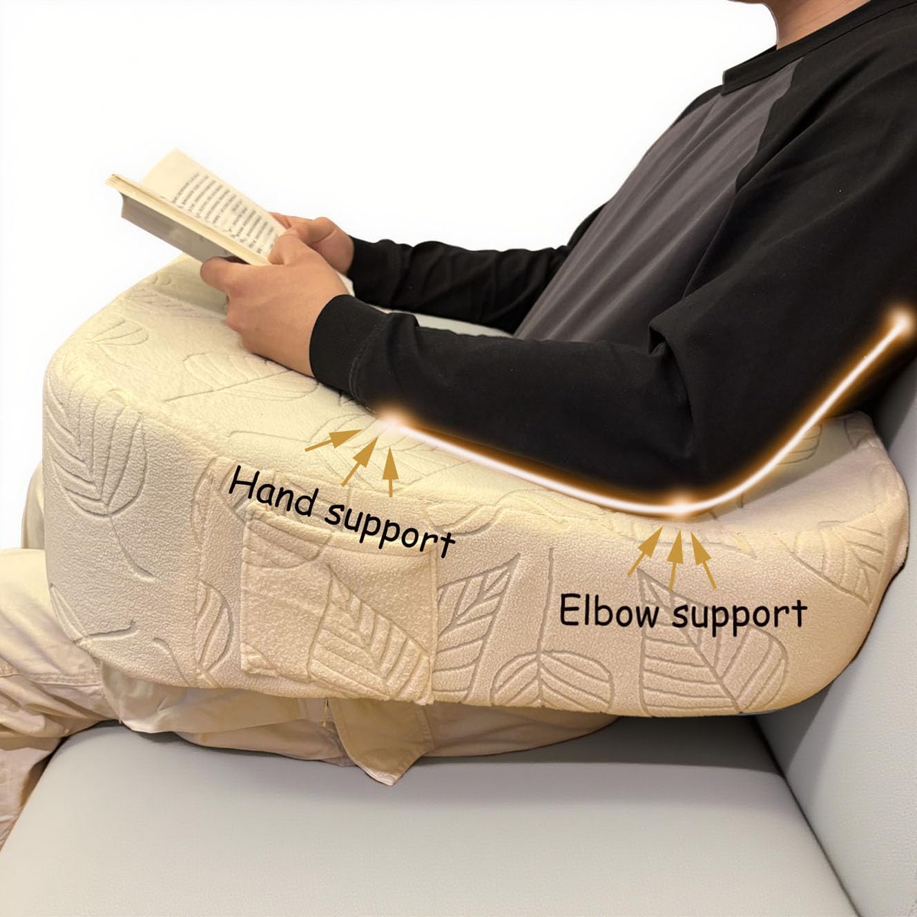 XYRONICA Gaming Pillow for Lap Large Armrest Support Pillow for Reading Lap Desk Pillow for Adult High-Density Sponge Provides arm Support for Working (Beige)