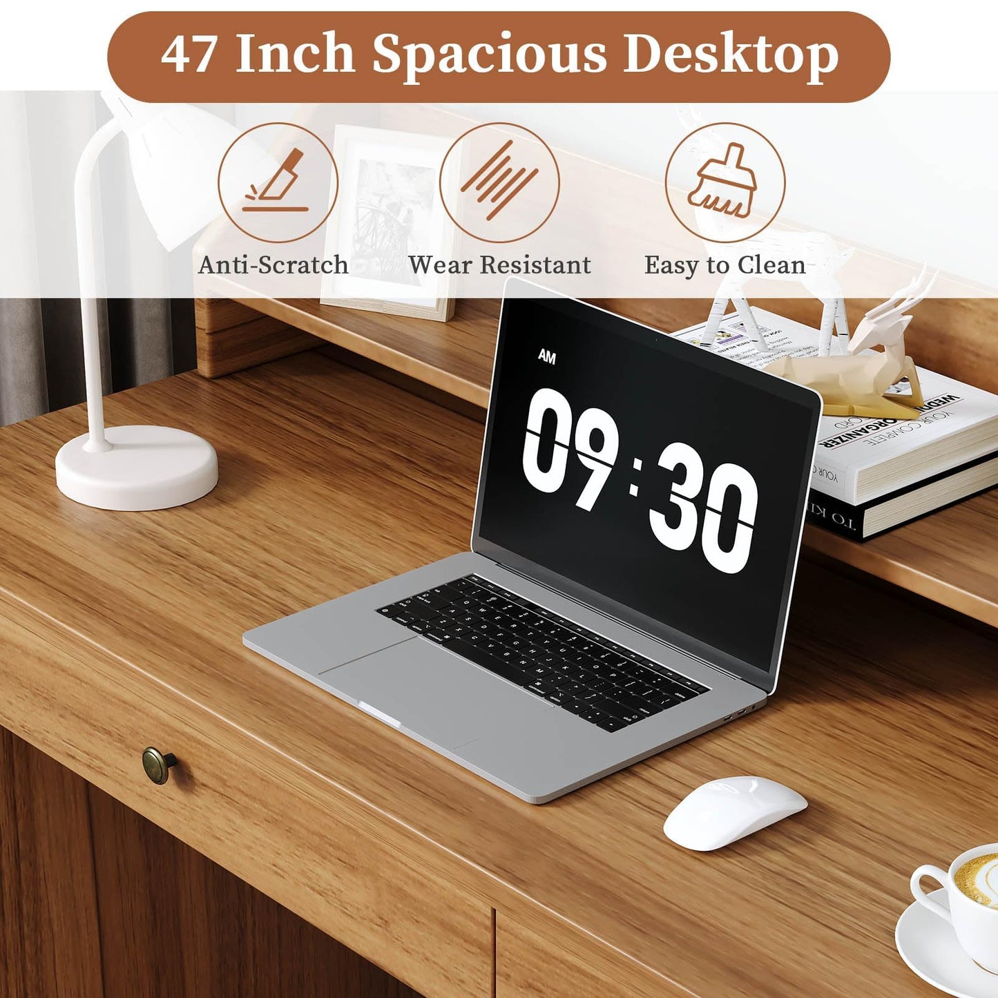 4 EVER WINNER Desk with Drawers, Wooden Desk with Monitor Stand and Drawers, Executive Desks with File Drawer, Home Office Desks for Small Spaces, Bedroom, Walnut
