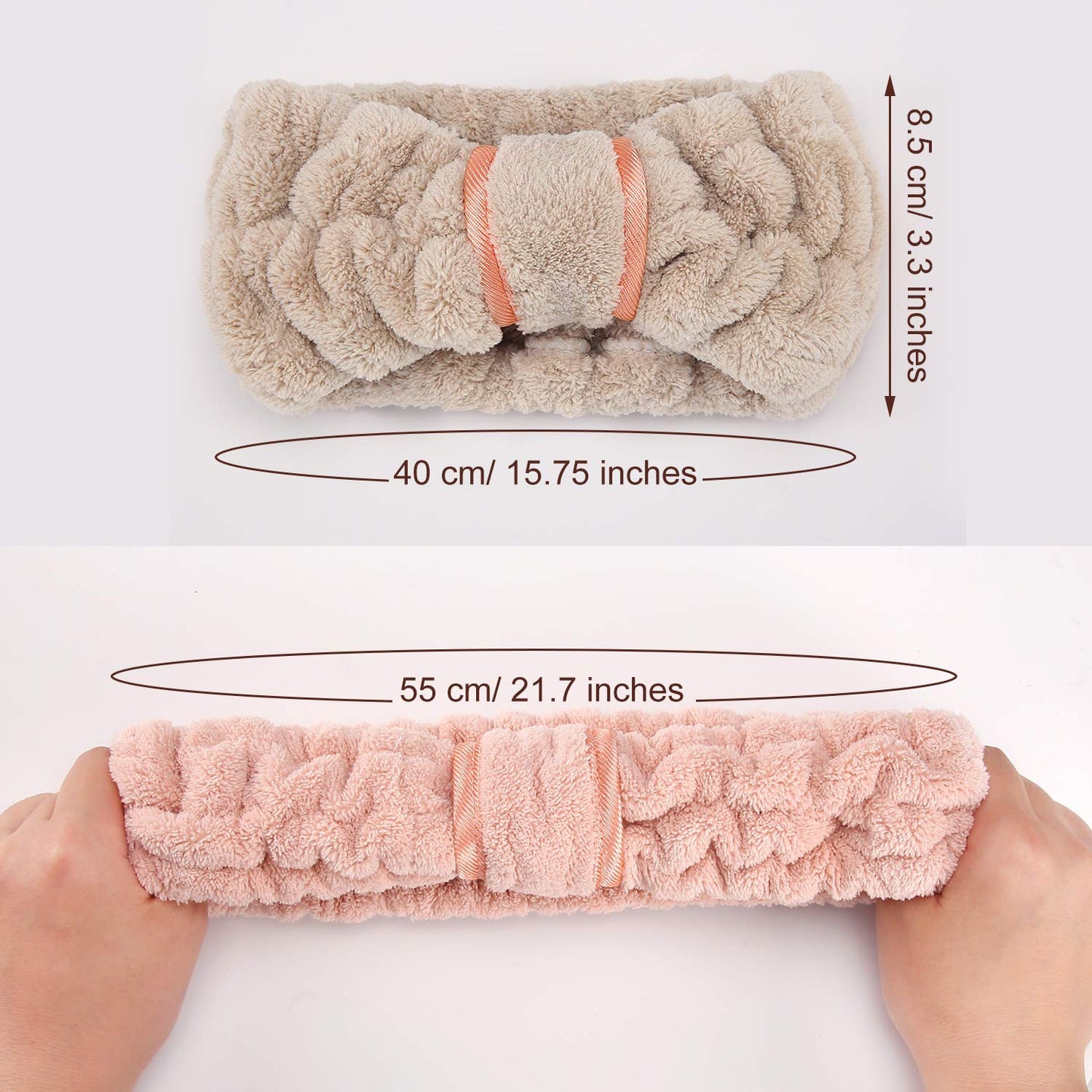 WILLBOND 4 Pack Microfiber Headbands Spa Facial Headbands Makeup Head bands Elastic Terry Cloth Head Wrap for Women Girls Washing Face Makeup Shower Yoga Sports(Coffee, Khaki, Pink and White)