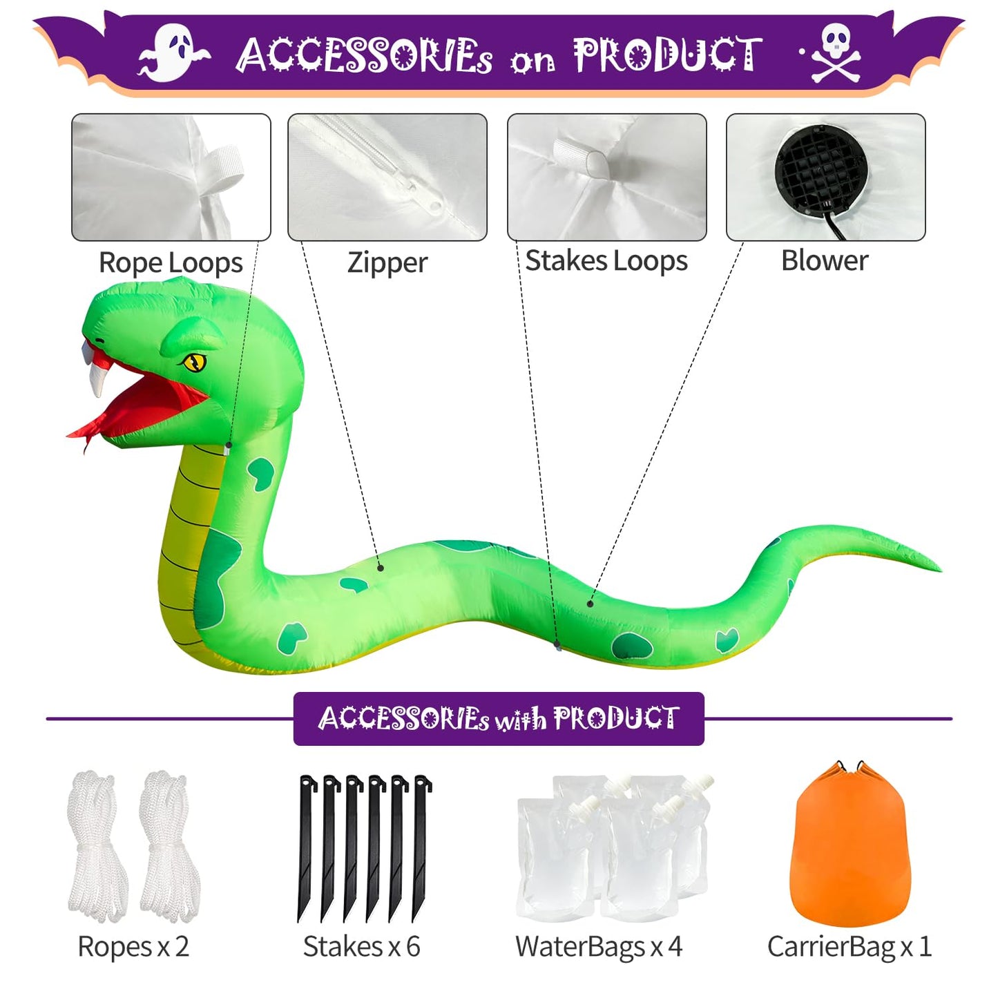 13FT Halloween Inflatable Blow Up Decorations, Giant Snake, Built-in LEDs for Holiday Party, Garden, Lawn, Yard, Patio Décor