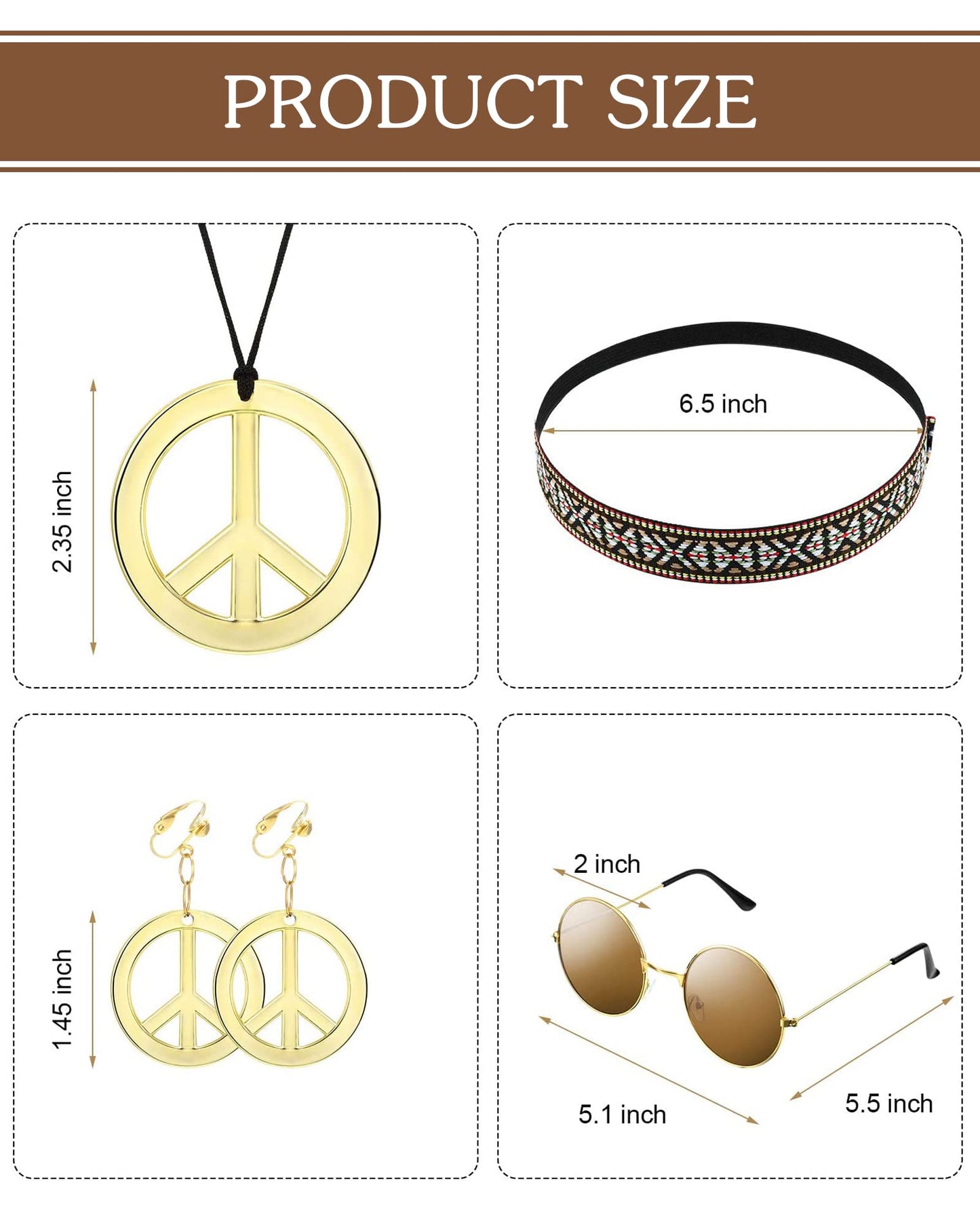 7 Pcs 60s 70s Outfits for Women Halloween Cosplay Set Disco Hippie Costume Set Fringe Vest Flared Pant Peace Sign Decor(M)