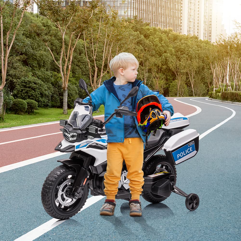 12V 7AH Kids Motorcycle, Licensed BMW Ride On Police Motorcycle, Kids Car with High/Low Speed, 2 Storage Boxes,Warning Lights and LED Headlights,Spring Suspension, Toys for Boys Girls