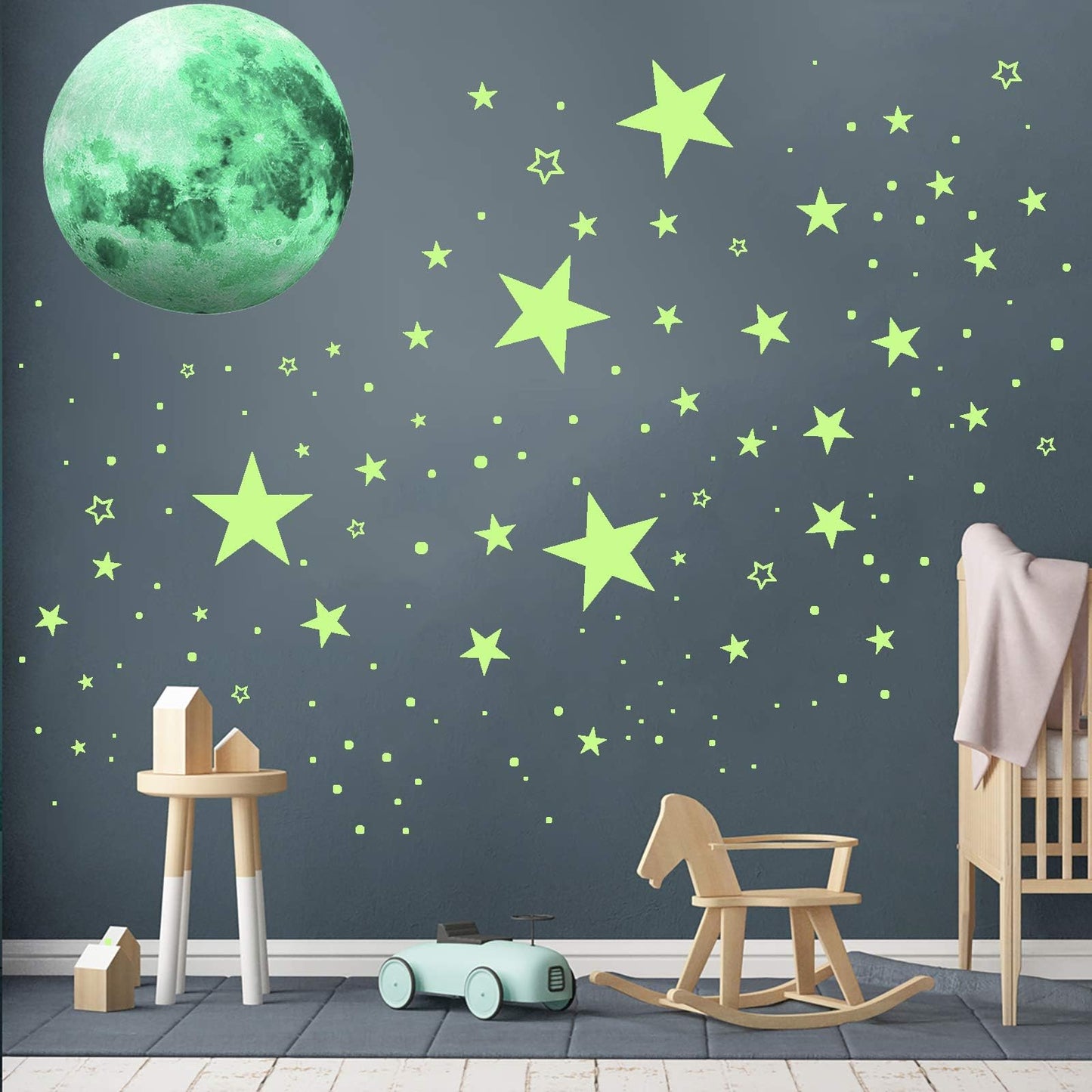 1086Pcs Glow in The Dark Stars, Glow in The Dark Moon for Ceiling Planets Space Wall Stickers Solar System Galaxy Wall Decals for Kids Boys Bedroom Living Room Decoration (Green)