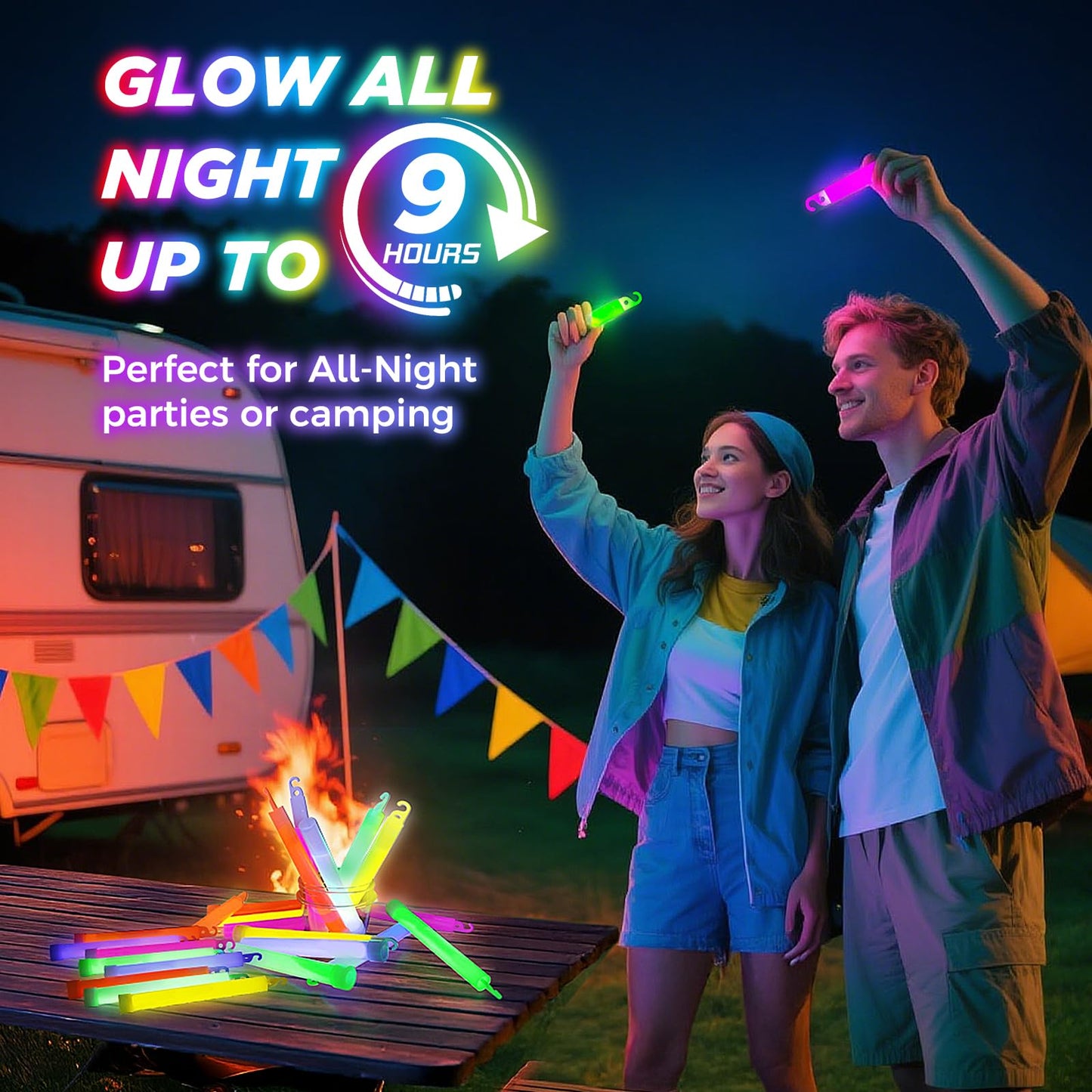 54 Pcs Glow Sticks - 4 inch Glow In the Dark Sticks Party Supplies, Waterproof Neon Glow Sticks Lights Bulk Party Pack for Kids with 9 Hours Duration, Party Favors Light Stick for Birthday Parties