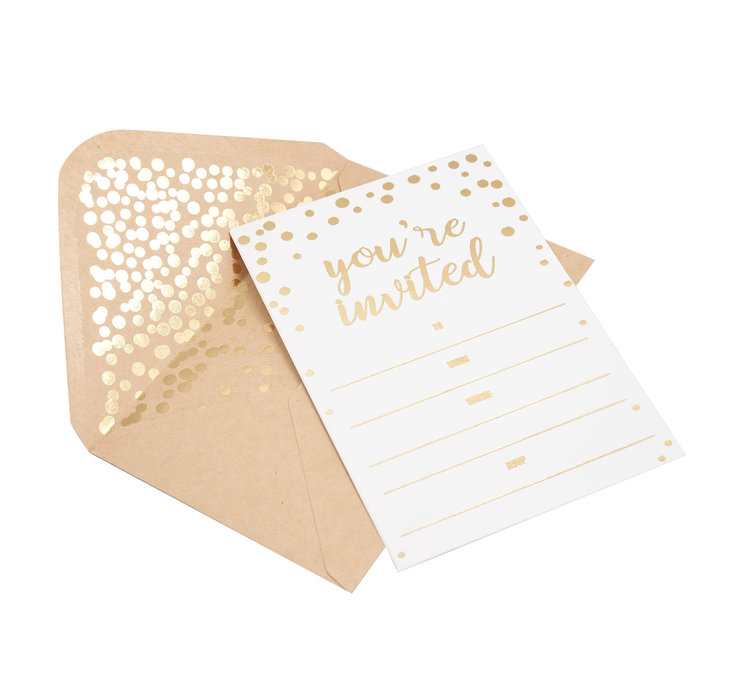 50 Pack Invitation Card - Elegant Greeting Cards ‘’You are Invited’’ in Gold Foil Letters – for Wedding, Bridal Shower, Baby Shower, Birthday Invitations - 52 Kraft Envelopes Included - 4" x 6"