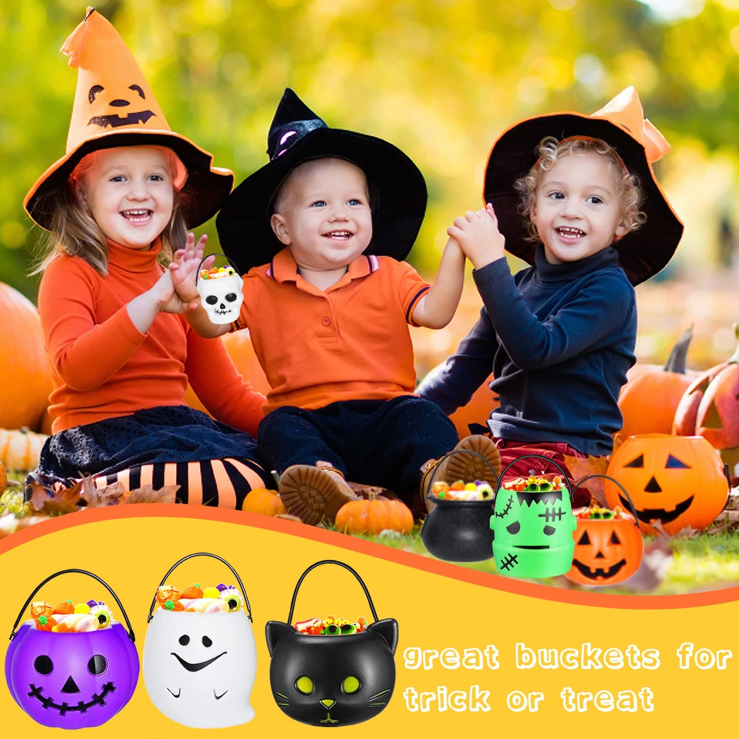 14 Pieces Halloween Candy Bucket,Mini Halloween Candy Holder,pumpkin ghost cauldron candy bucket for trick or treat,Halloween Party Supplies
