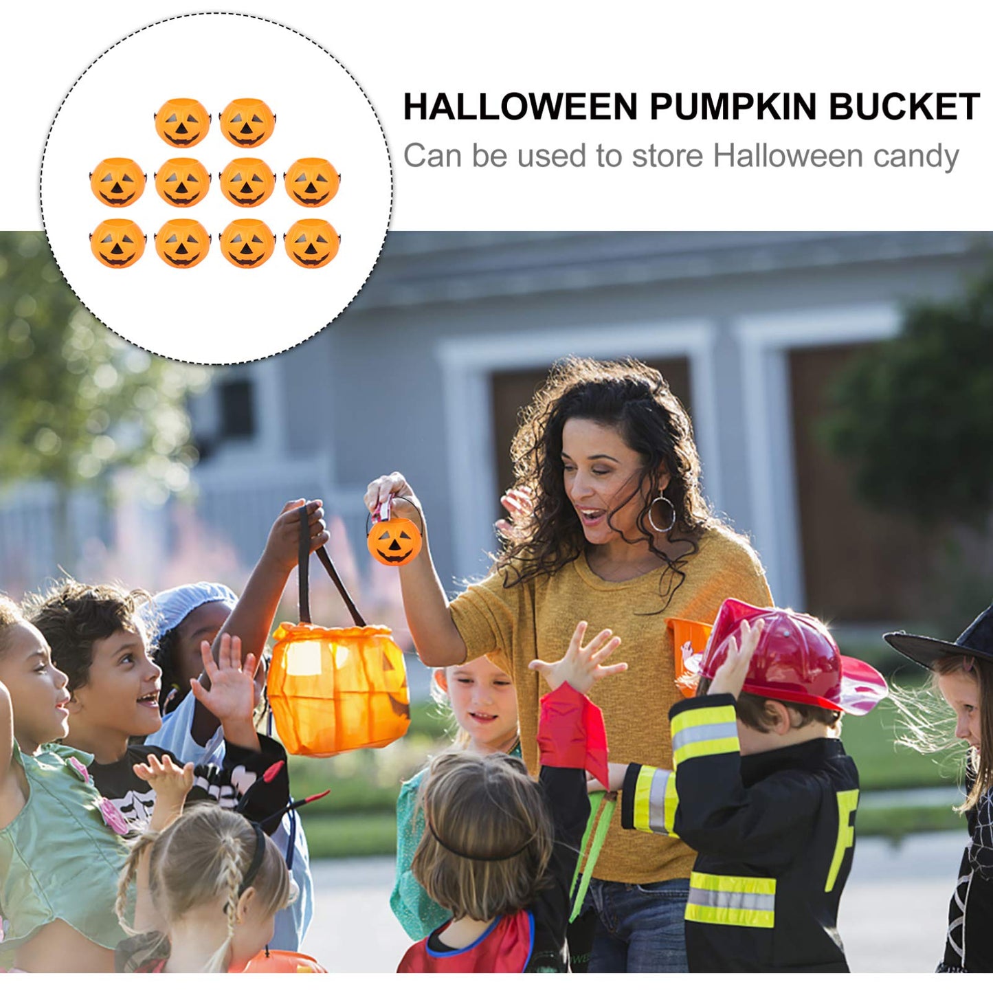 10PCS Halloween Plastic Pumpkins Portable Mini Pumpkin Buckets Pumpkin Candy Buckets Trick or Treat Pumpkin Candy Pail Holder (Orange)
