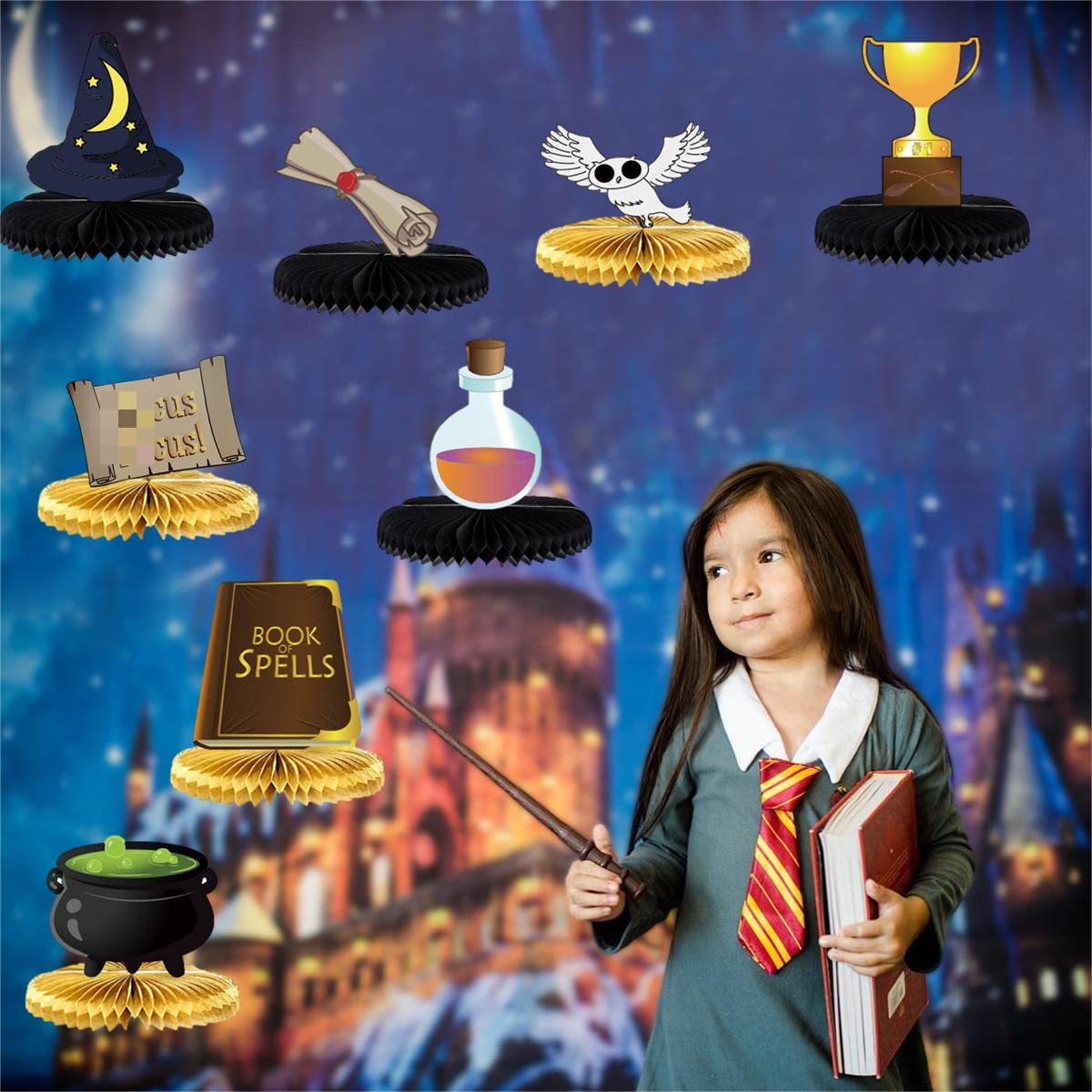 8Pcs Magical Wizard Honeycomb Centerpiece Table Decorations Magical Wizard Theme Party Decorate