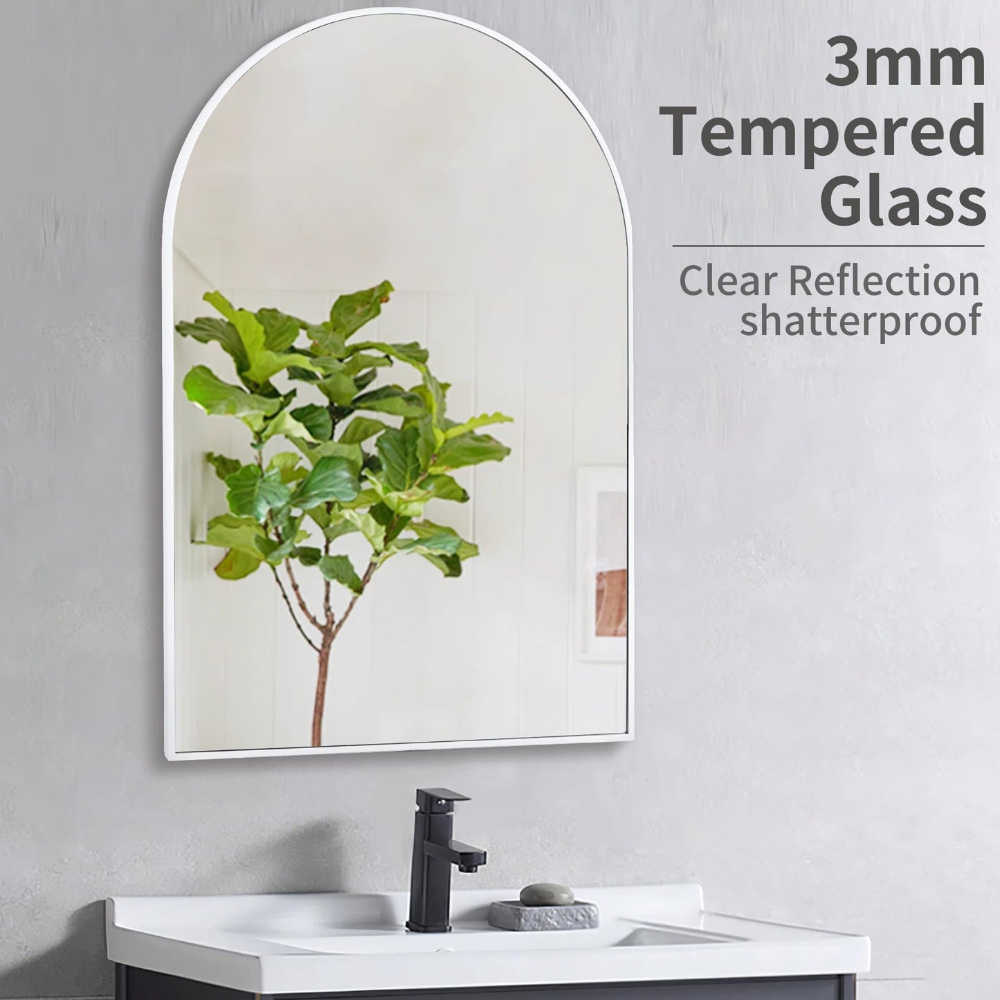 White Arched Bathroom Mirror 20x30 Inch, Wall Mounted Mirrors with Tempered Glass for Bathroom, Bedroom, Living Room or Entryway