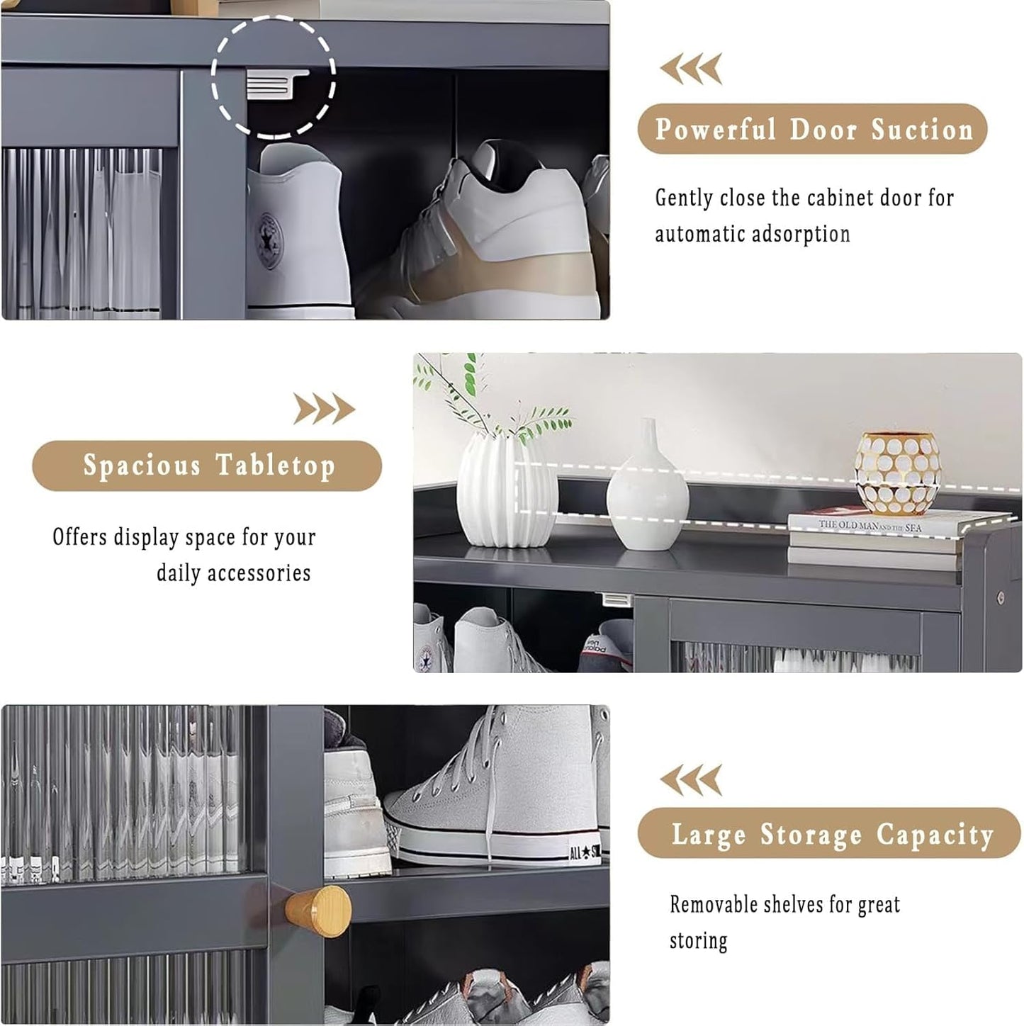 8-Tier Shoe Cabinet with Doors, Shoe Storage Cabinet for Entryway, Bamboo Shoe Organizer Storage for 36-40 Pairs, Modern Freestanding Shoe Rack for Hallway, Living Room