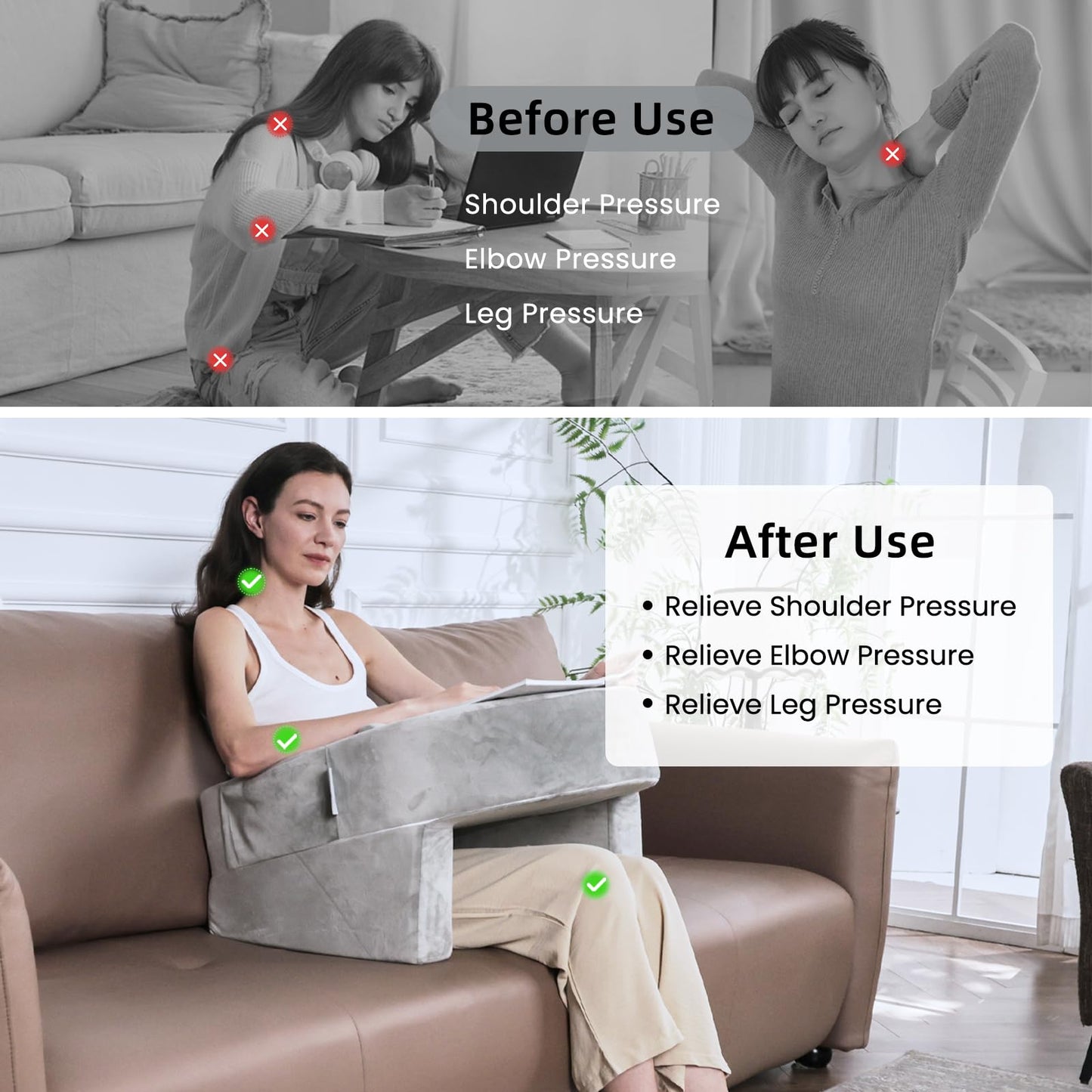 Weighted Idea Lap Desk Pillow with Arm Rest – Extra Large Memory Foam Support for Reading, Gaming, Working & Sitting in Bed, Couch or Floor – Laptop Cushion with Removable Washable Cover