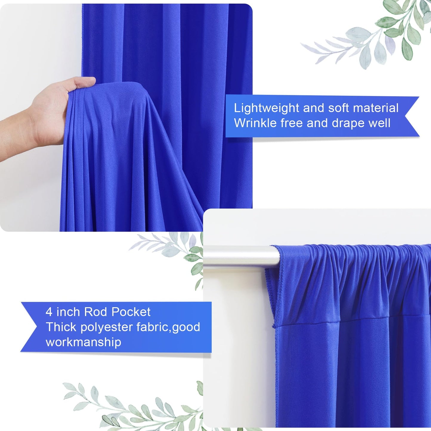 8 x 10ft Royal Blue Backdrop Curtains for Graduation Photo Backdrop Drapes Wrinkle Free Polyester Curtain Panels Soft Fabric Back Drop for Wedding Birthday Party Anniversary Event Retirement, 2 Panels