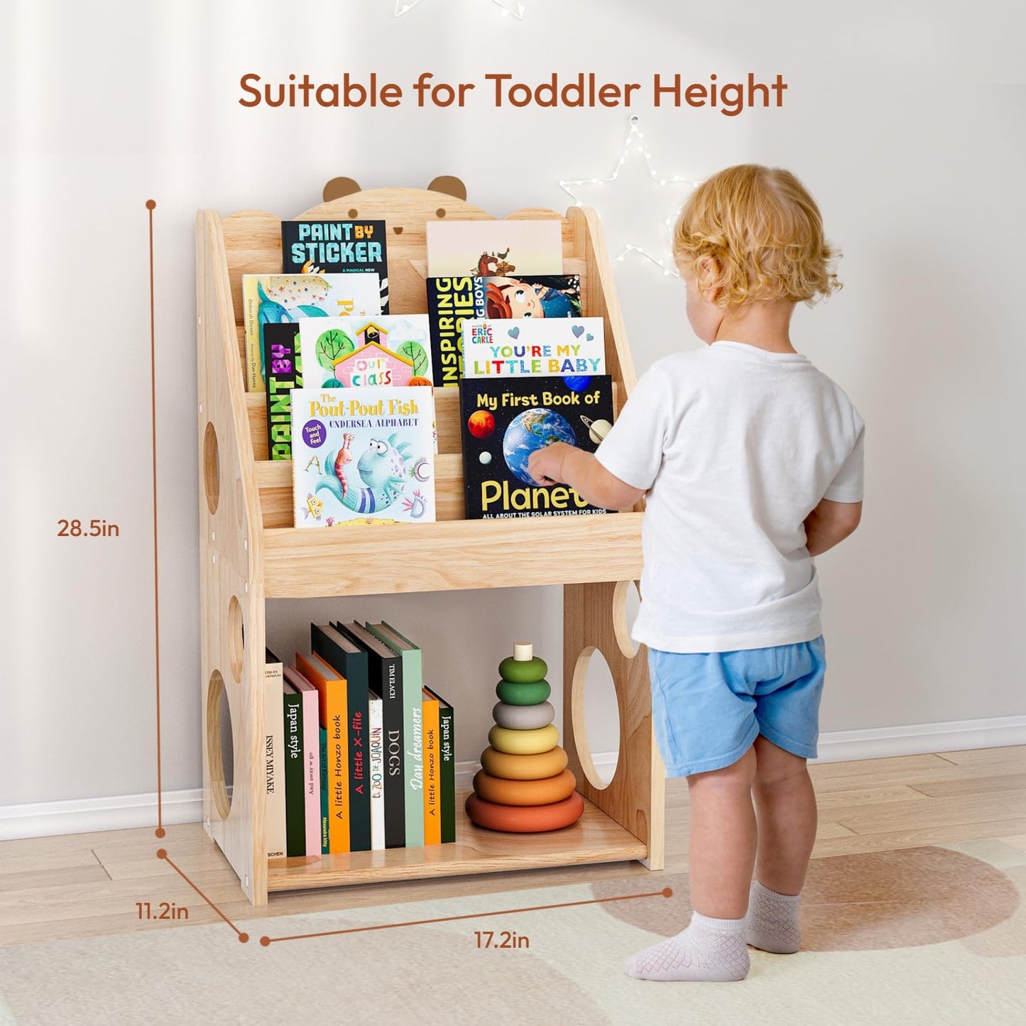 Woodtoe 5 Tier Montessori Bookshelf with Toy Storage, Large Toddler Bookshelf with Chalkboard, Baby Bookcase Book Display Shelve for Kids Bedroom, Nursery, Classroom, Kids Furniture for Boys Girls 1+