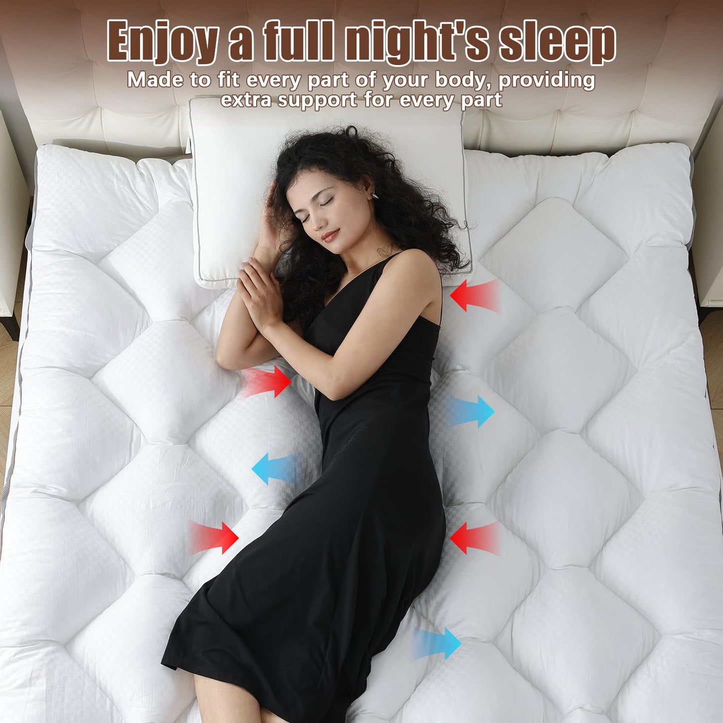 WhatsBedding 3 Inch Memory Foam Mattress Topper Queen, Extra Soft Pillow Top Mattress Topper with Breathable Air Mesh Sides, 1700GSM Fluffy Shredded Memory Foam Filled & Thicked Down Alternative-Lined