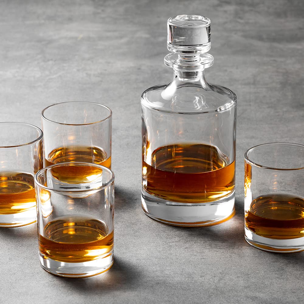 Whiskey Decanter Set with 4 Glasses in Gift Box by Verolux, Gifts for Men and Women, Classic Design with Glass Stopper 31Oz - Scotch, Liquor, Whisky, Bourbon, Gin, Rum, Tequila, Vodka and Brandy