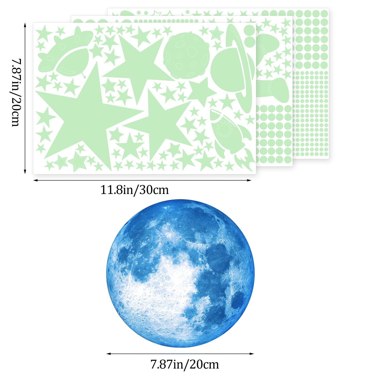 1017Pcs Glow in The Dark Stars for Ceiling Glow in The Dark Moon and Planet Wall Decal Luminous Astronaut Universe Galaxy Space Wall Stickers for Kids Boys Bedroom Blue