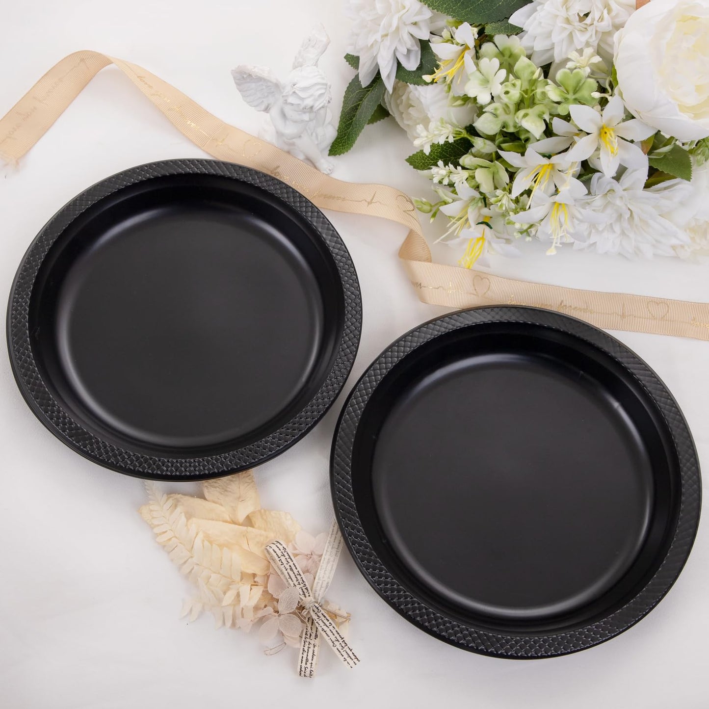 WELLIFE Black Plastic Plates 9 Inch -150 Count for Party, Plastic Disposable Dinner Plates for Easter Picnic BBQ