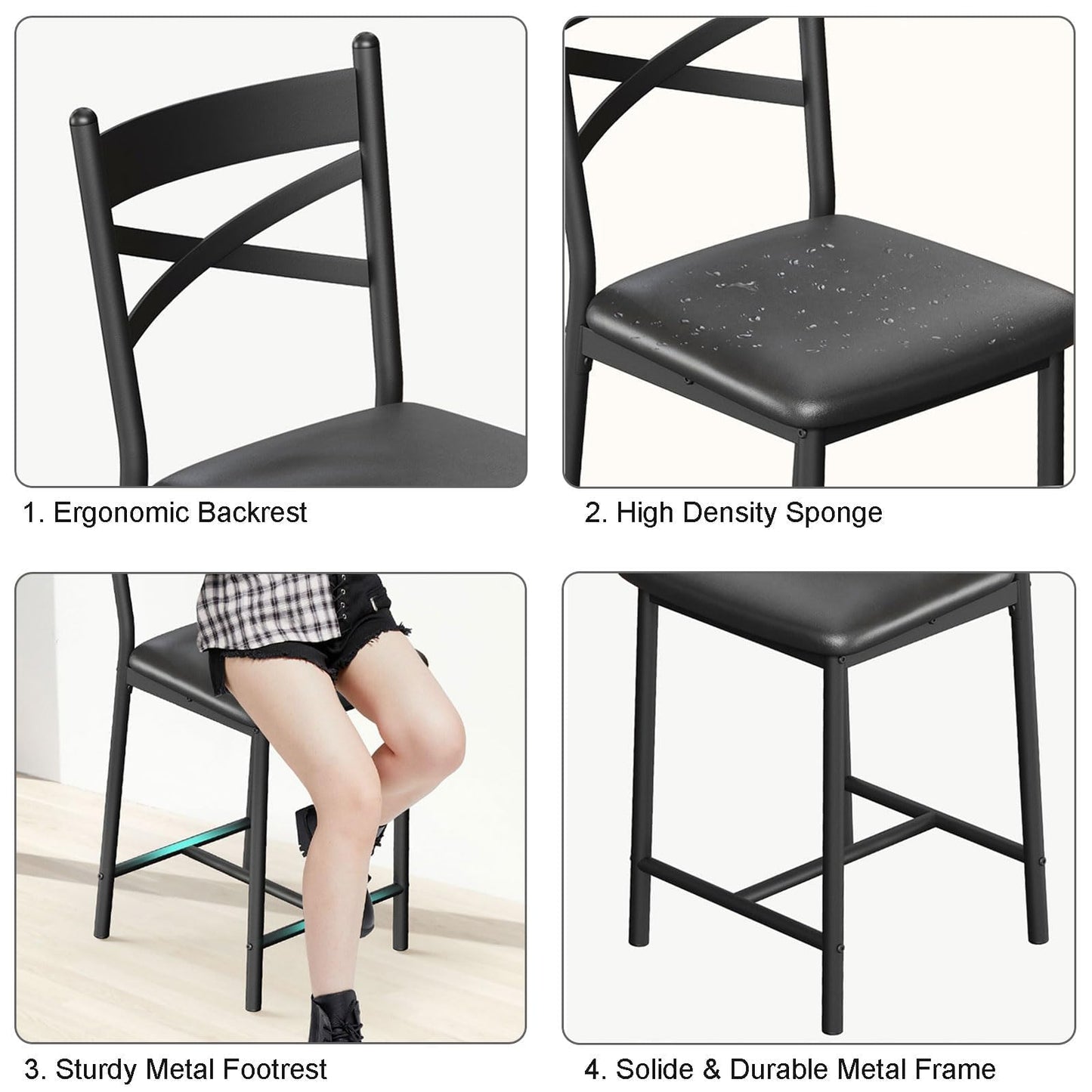 22.4" Bar Stools, Set of 4 Bar Chairs with X-Shaped Back Thick Cushion, Counter Height Barstools for Dining Room, Kitchen, Counter, Rustic Brown and Black