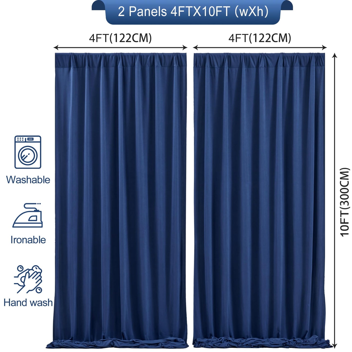 8 x 10ft Navy Blue Backdrop Curtains for Graduations, Dark Blue Photo Background Curtains No-Wrinkle Polyester Curtains for Parties Decorations Retirement Birthday Wedding Father's Day, 2 Panels