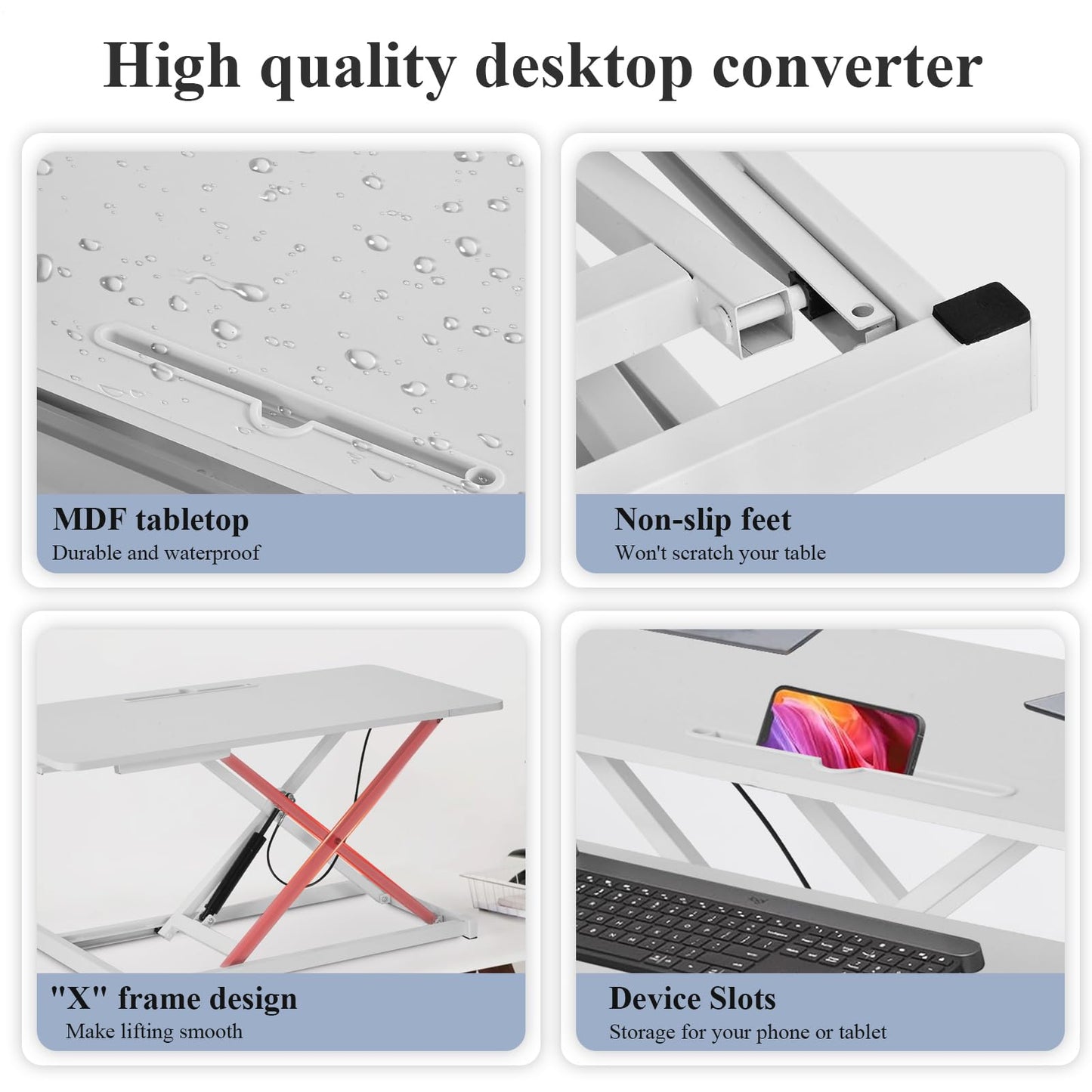 38-inch Standing Desk Converter Height Adjustable Sit to Stand Up Workstation, Duals Monitor and Laptop Riser with Wide Keyboard Tray, for Home, Schol, Company, White