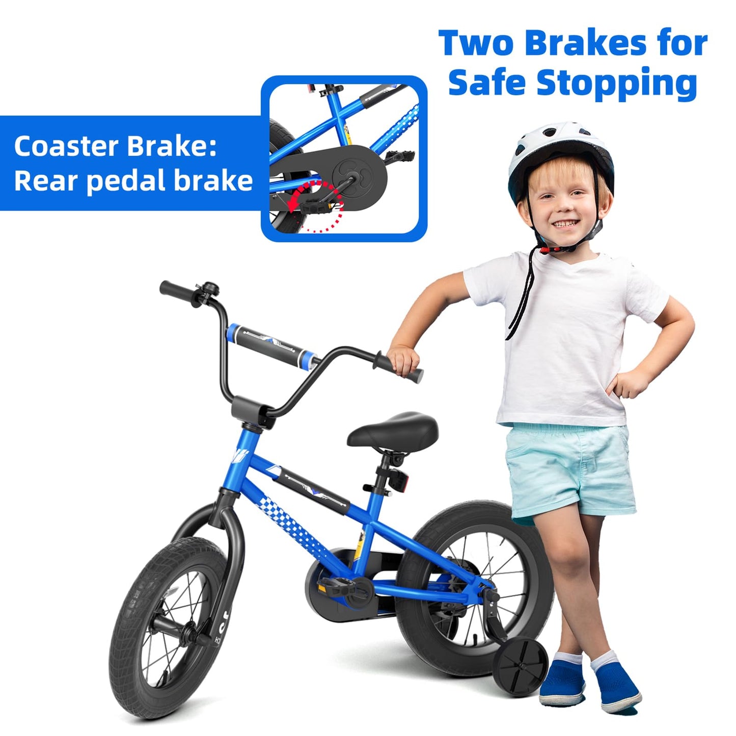 XJD 12 14 16 Inch Kids Bike BMX Style Bicycle with Training Wheels Coaster Brake for 1-10 Years Old Toddlers Boys Girls Multiple Colors (Blue, 12 Inch)