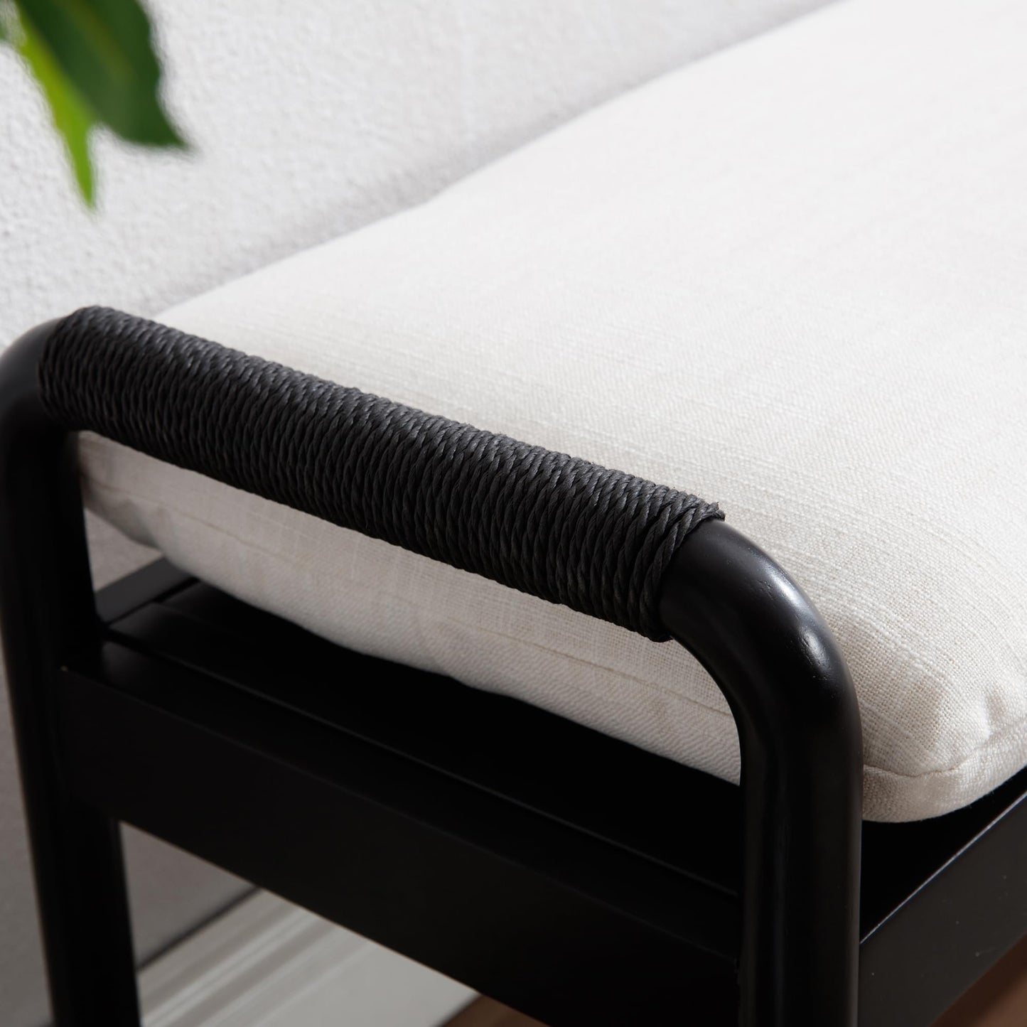 48" Upholstered Bench for Bedroom End of Bed, Linen Entryway Bench for Living Room, Dining Bench with Padded Seat and Black Wooden Legs for Kitchen Bedroom/Indoor/Hallway, Beige