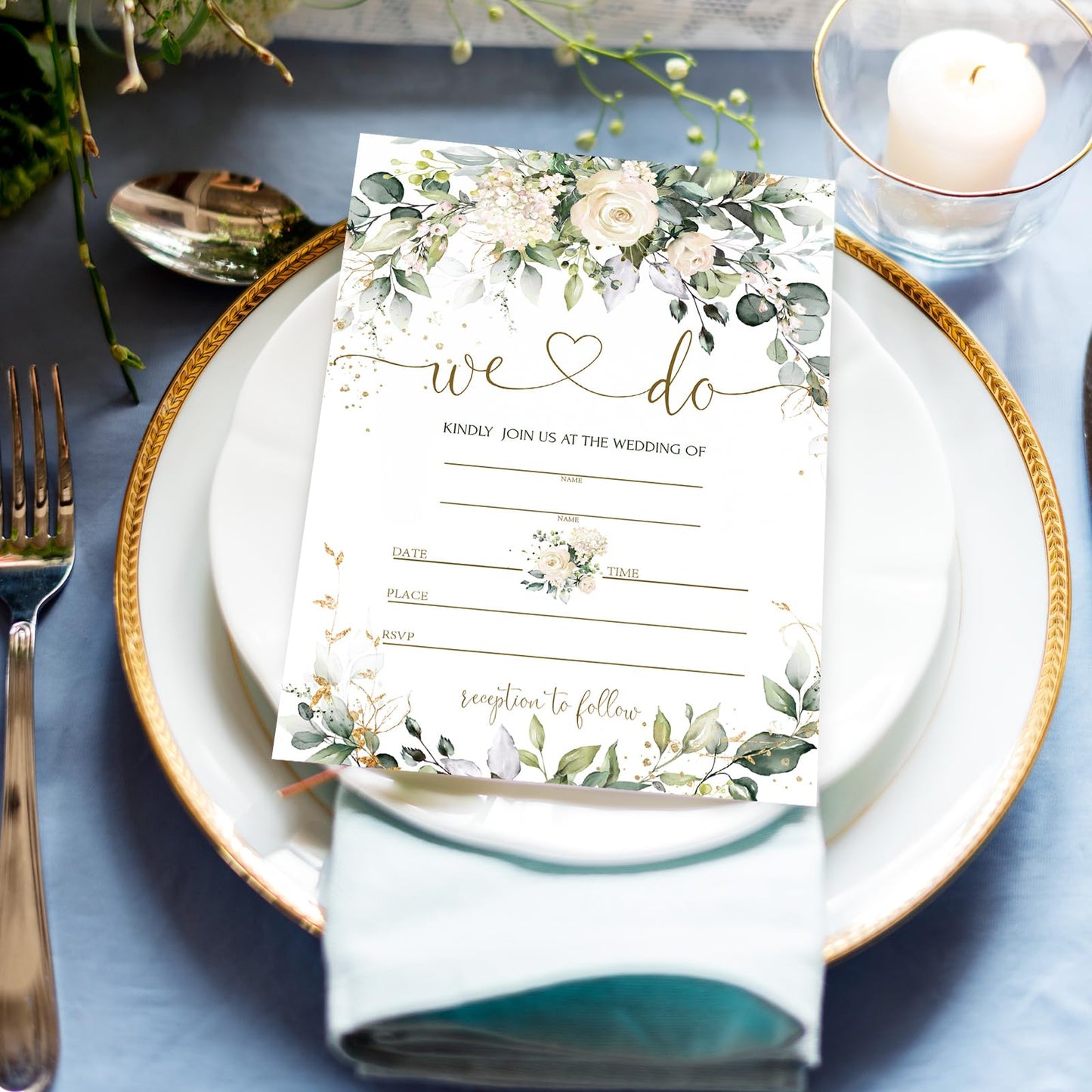 Whaline 25 Sets Greenery Floral Wedding Invitation with Envelopes Stickers Eucalyptus Leaves Blank Invites Cards for Bridal Shower, 5 x 7 Inch
