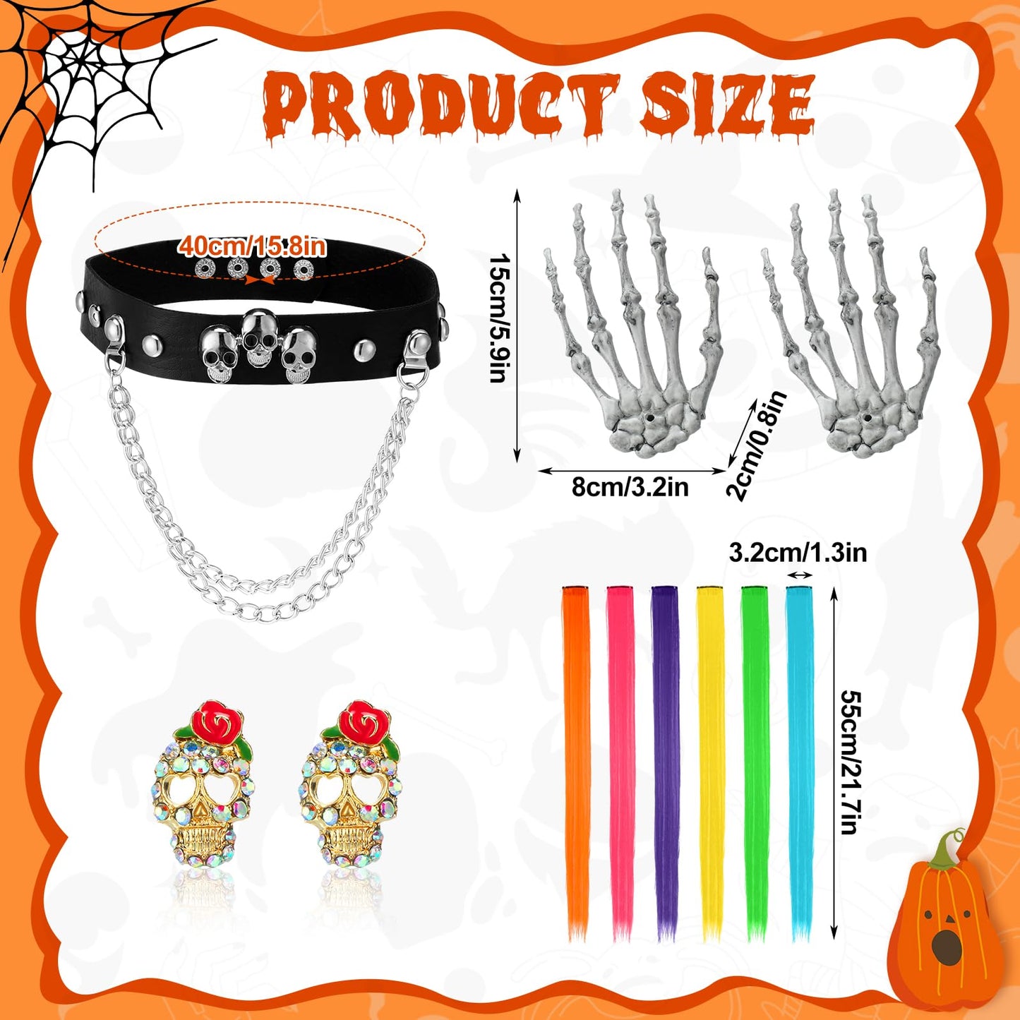 13 Pcs Halloween Glow in The Dark Skeleton Costume for Women Adult Set Funky Punk Bones Colorful Tutu Dress Hairpiece(M)