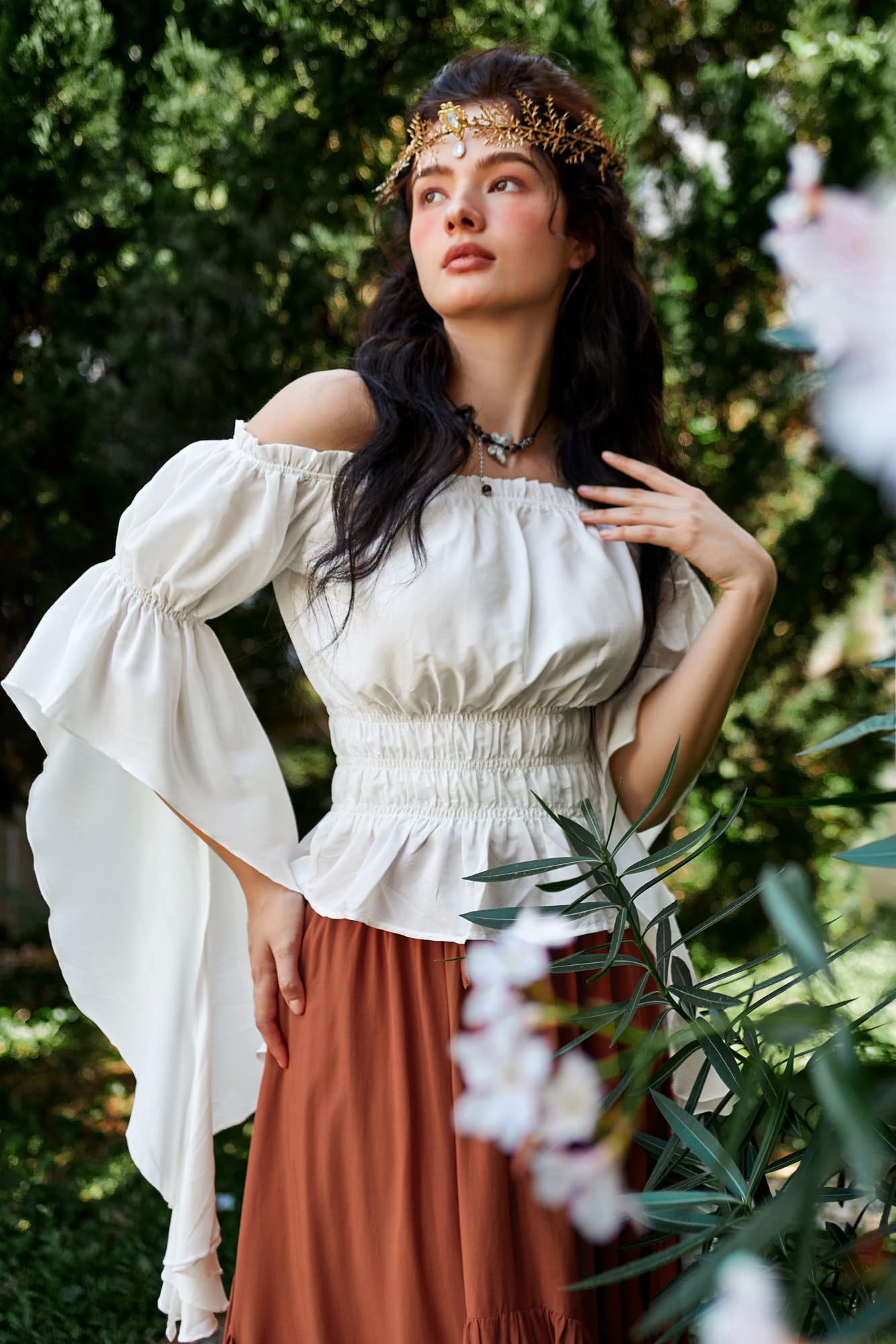 Women Renaissance Top Summer White Dressy Blouse Off The Shoulder Elegant Blouse White M