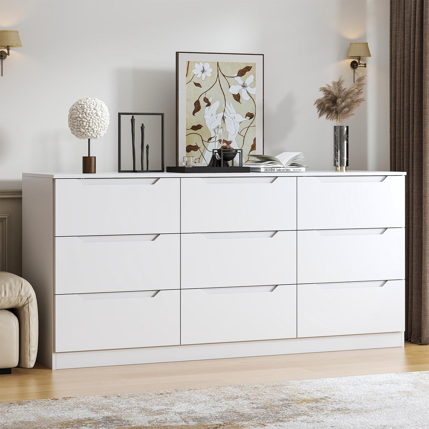 Winkalon 9 Drawer Dresser,62” Wide Chest of Drawer Dresser, Modern Storage Cabinets with Large Wood Drawer for Bedroom, Living Room, Entryway, Office White