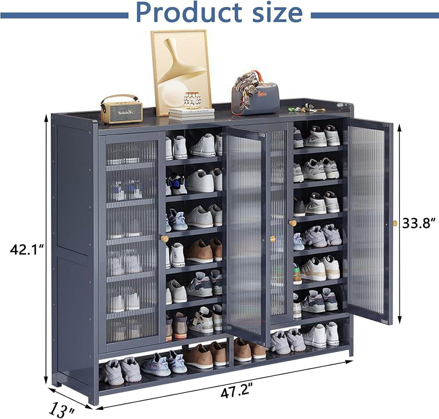 8-Tier Shoe Cabinet with Doors, Shoe Storage Cabinet for Entryway, Bamboo Shoe Organizer Storage for 36-40 Pairs, Modern Freestanding Shoe Rack for Hallway, Living Room