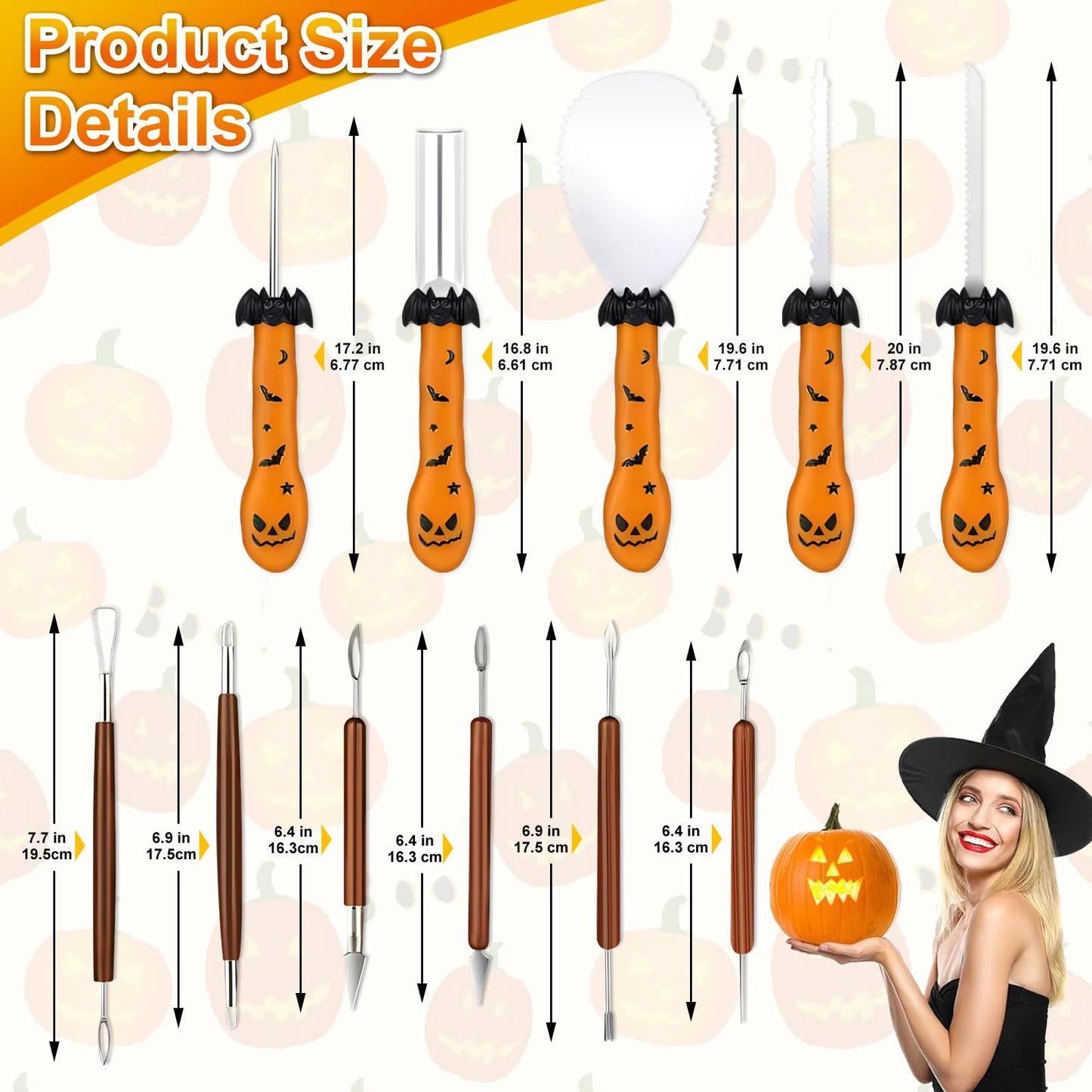 XINYA BAO 28 PCS Pumpkin Carving Kit Tools Halloween Professional Heavy Duty Stainless Steel Carve Knife Set with LED Candle Lights, Stencils, Storage Bag, Gifts & Adults DIY Lantern Decorating.