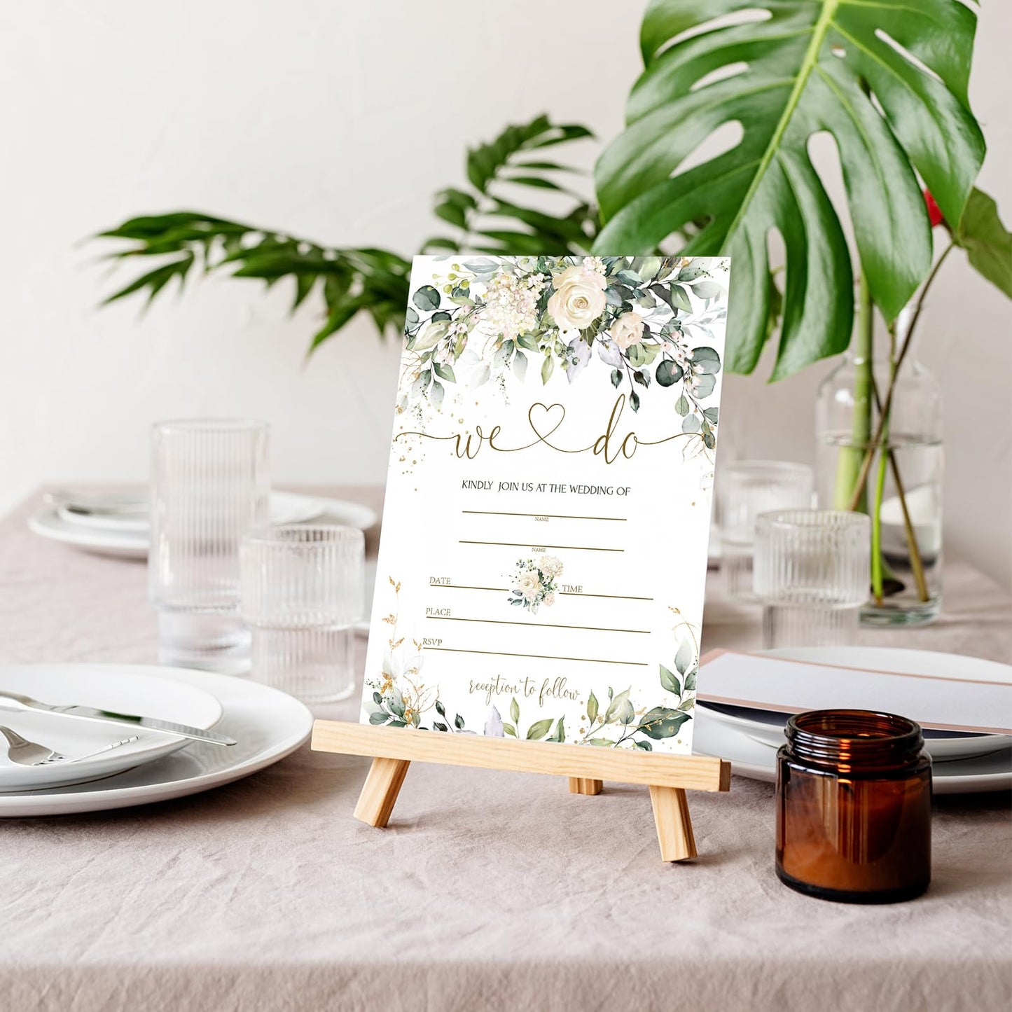 Whaline 25 Sets Greenery Floral Wedding Invitation with Envelopes Stickers Eucalyptus Leaves Blank Invites Cards for Bridal Shower, 5 x 7 Inch