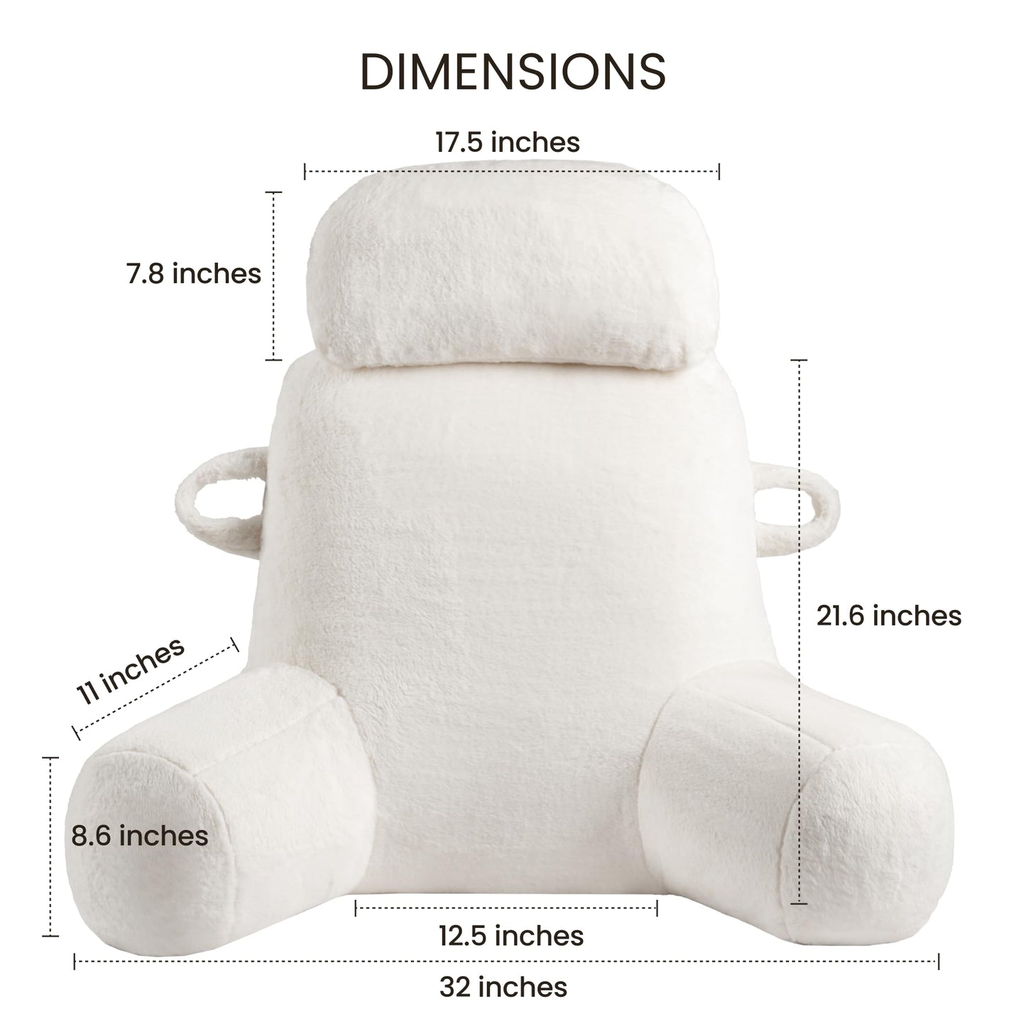 32" X-Large Reading Pillow for Sitting Up in Bed & Post-Surgery Recovery - Super Soft Adjustable Neck Roll Backrest Pillow, Washable Cover for Adults, Watching TV/Gaming (White)