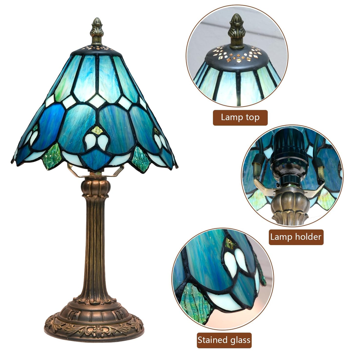 wecrejoni Tiffany Lamp Bedside Table Lamp-Nightstand,Stained Glass Lamp for Bedroom Dorm Living Kitchen, Aesthetic Cute Home Decor Gift (OFU1158)