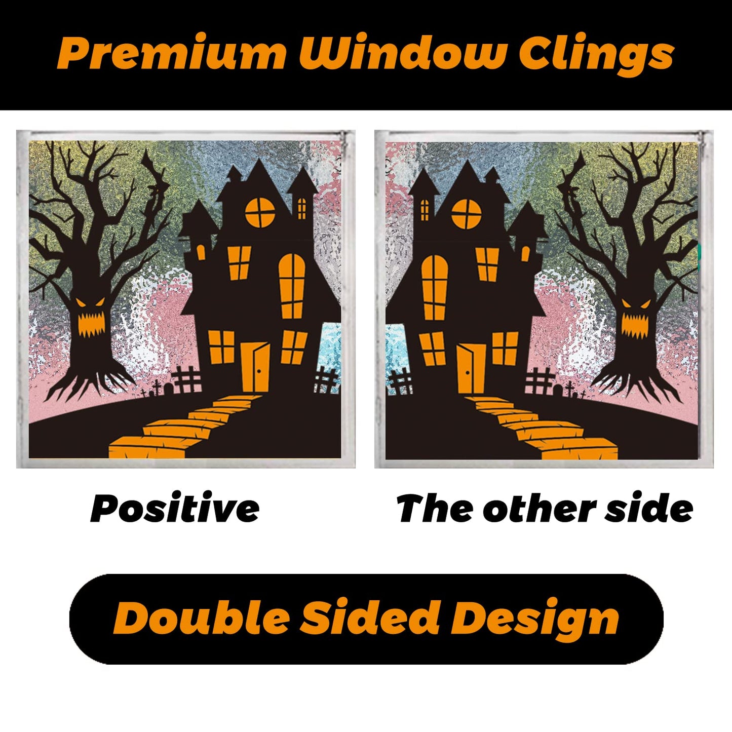 9 Sheets Halloween Window Clings Stickers Decorations Scary Black Ghosts Pumpkin Spider Bats Double Side Decals for Party Glass Decorate Happy Halloween Window Clings for Party Decoration