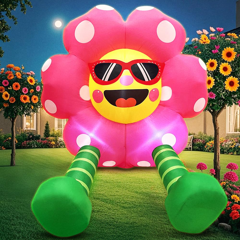 4FT Summer Inflatable Sunflower Outdoor Decoration Blow up Flower Yard Decoration, Built-in LED Lights for Summer Easter Yard Garden Lawn Party