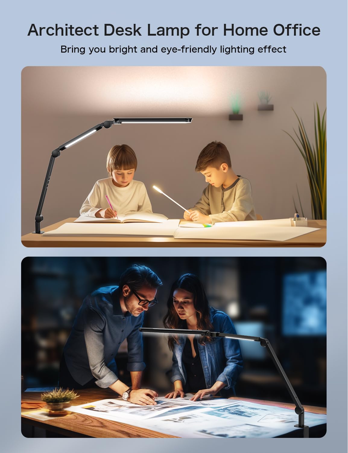24W Ultra Bright LED Desk Lamp with Remote Control, Three Light Sources, Ajustable Atmosphere Lighting, Flexible Swing Arm, 4 Color Modes & 4 Brightness, Architect Desk Lamp with Clamp for Home Office