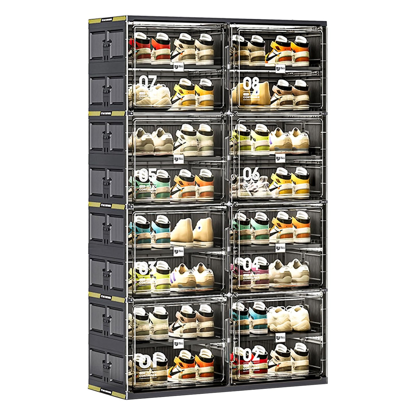 wesimple 32 Pairs Portable Shoe Storage Cabinent of 3-Step Fast Installation,Plastic Shoe Box with Magnetic Clear Door for Entryway, Enclosed Shoe Rack for Sneaker, Heels etc.. (2Row, 8Tier)