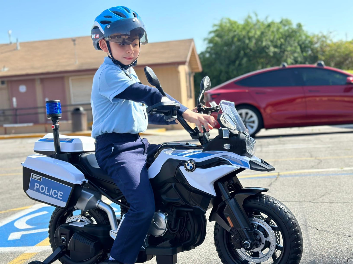 12V 7AH Kids Motorcycle, Licensed BMW Ride On Police Motorcycle, Kids Car with High/Low Speed, 2 Storage Boxes,Warning Lights and LED Headlights,Spring Suspension, Toys for Boys Girls