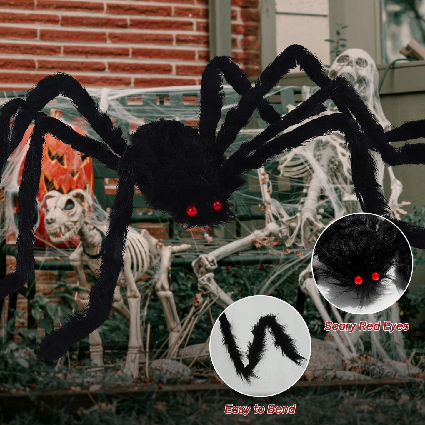 16.5Ft Giant Spider Web + 5Ft Hairy Spider & Stretch Cobwebs - CJYGEGE Halloween Decorations Scary Fake Spider with Triangular Huge Spider Web Large Props for Outdoor Indoor Haunted House Porch Yard