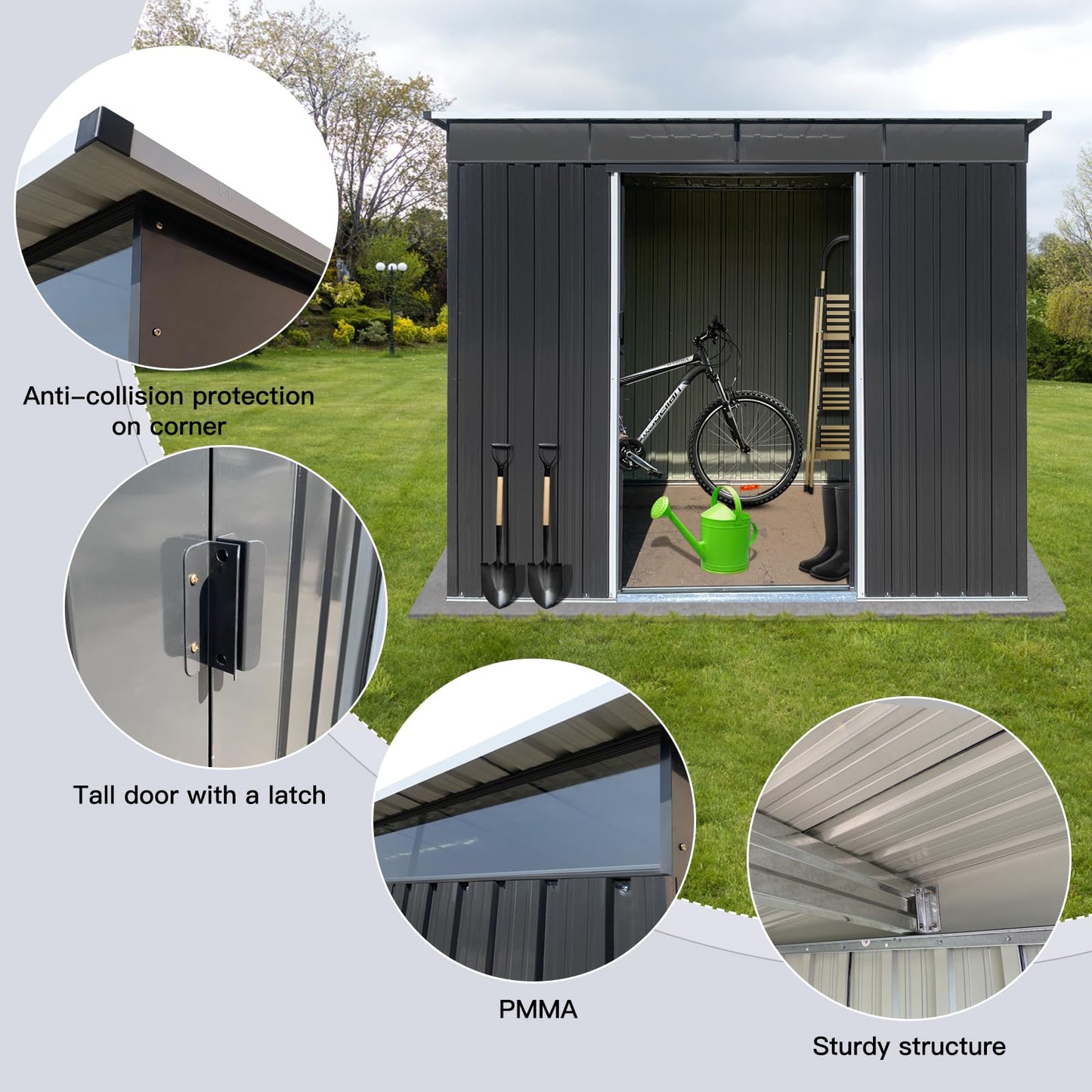 8 x 6 FT Outdoor Storage Shed, Metal Garden Tool Shed with Slooping Roof, Lockable Doors and Aluminum Frames, Easy to Assemble for Garden, Patio, Lawn, Black