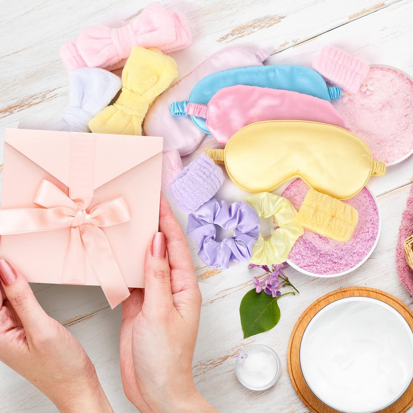 72 Pcs Spa Sleepover Party Supplies for Girls With DIY Stickers And Greeting Card Mix Color Headband Wristbands Eye Mask Hair Scrunchie Tote Bag Sleeping Slumber Party Favors