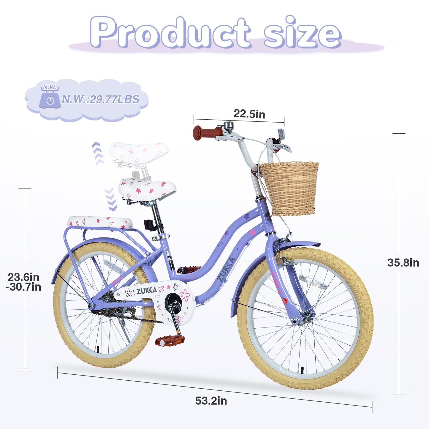20" Inch Girls Bike Kids Bikes Girl Bicycle 20” Bikes 20 Bike for Girls Ages 7 8 9 10 Years Old,MTB Single Speed Bicycle,Enclosed Chainguard Kids' Bicycles,3 Colors (Light Purple)