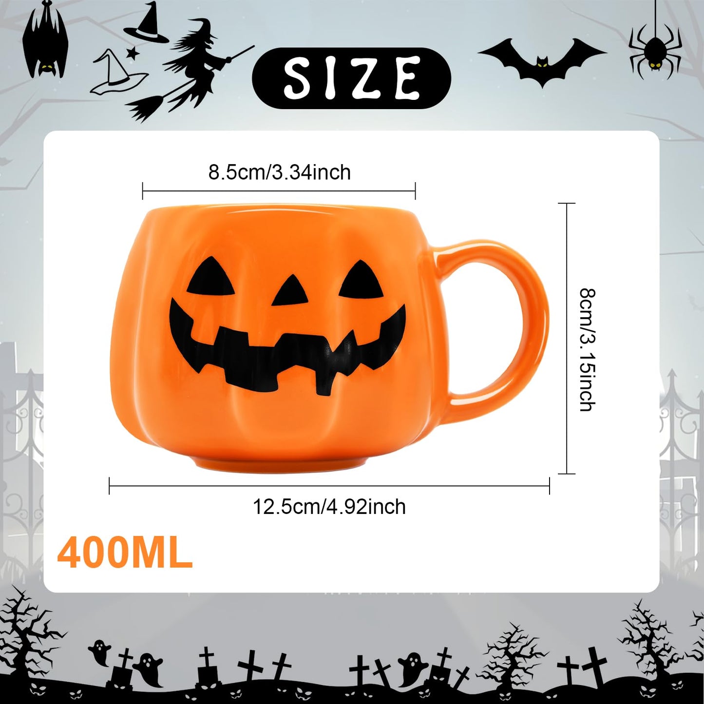 12 oz Halloween Pumpkin Mug Decorations, Happy Halloween Pattern Mug Ceramic Cute Pumpkin Coffee Cup Halloween Birthday Tabletop Drinkware Gifts for Adults Kids Women (Black face)
