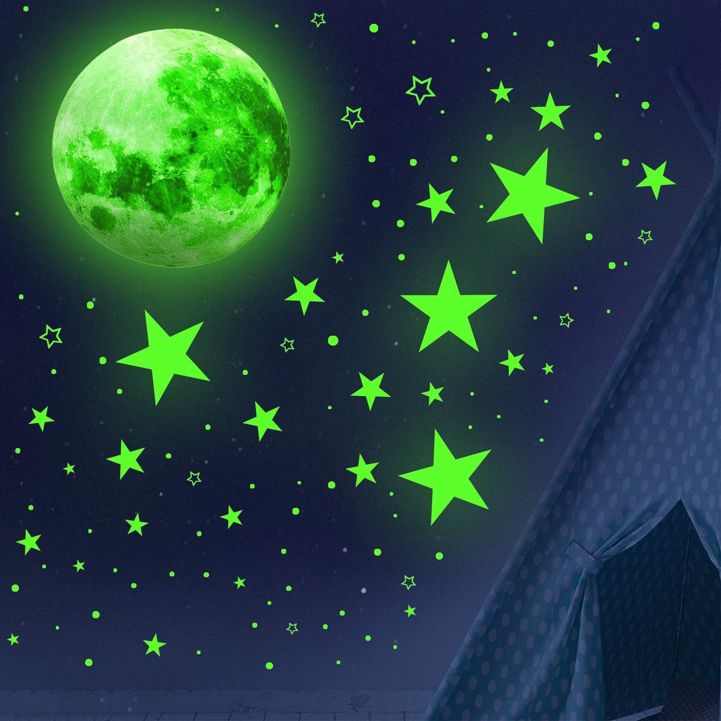 1086Pcs Glow in The Dark Stars, Glow in The Dark Moon for Ceiling Planets Space Wall Stickers Solar System Galaxy Wall Decals for Kids Boys Bedroom Living Room Decoration (Green)