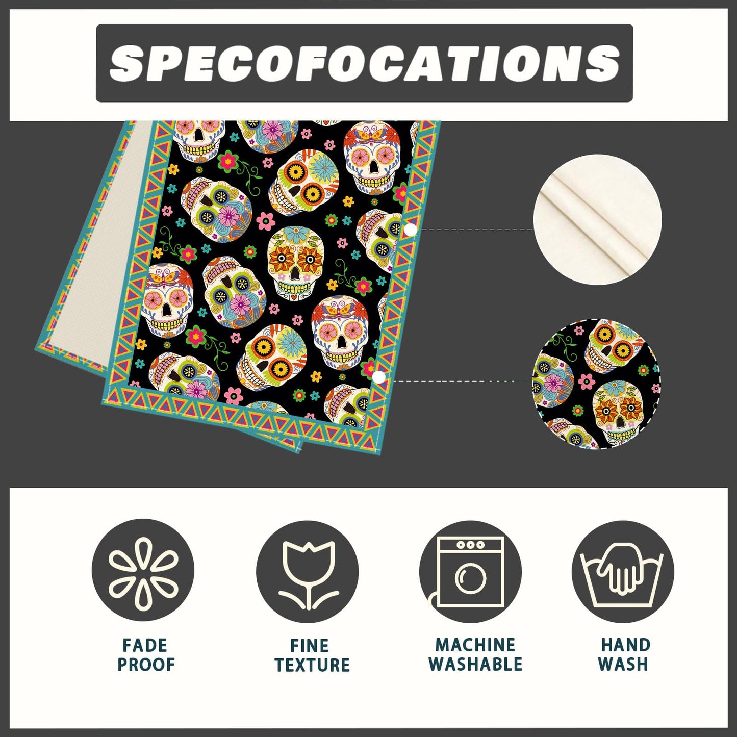 XCHI Sugar Skull Flowers Dia De Los Muertos Table Runner Day of The Dead Mexican Table Decoration for Home Kitchen Dining Holiday Fiesta Themed Party Decor 13x72 Inch