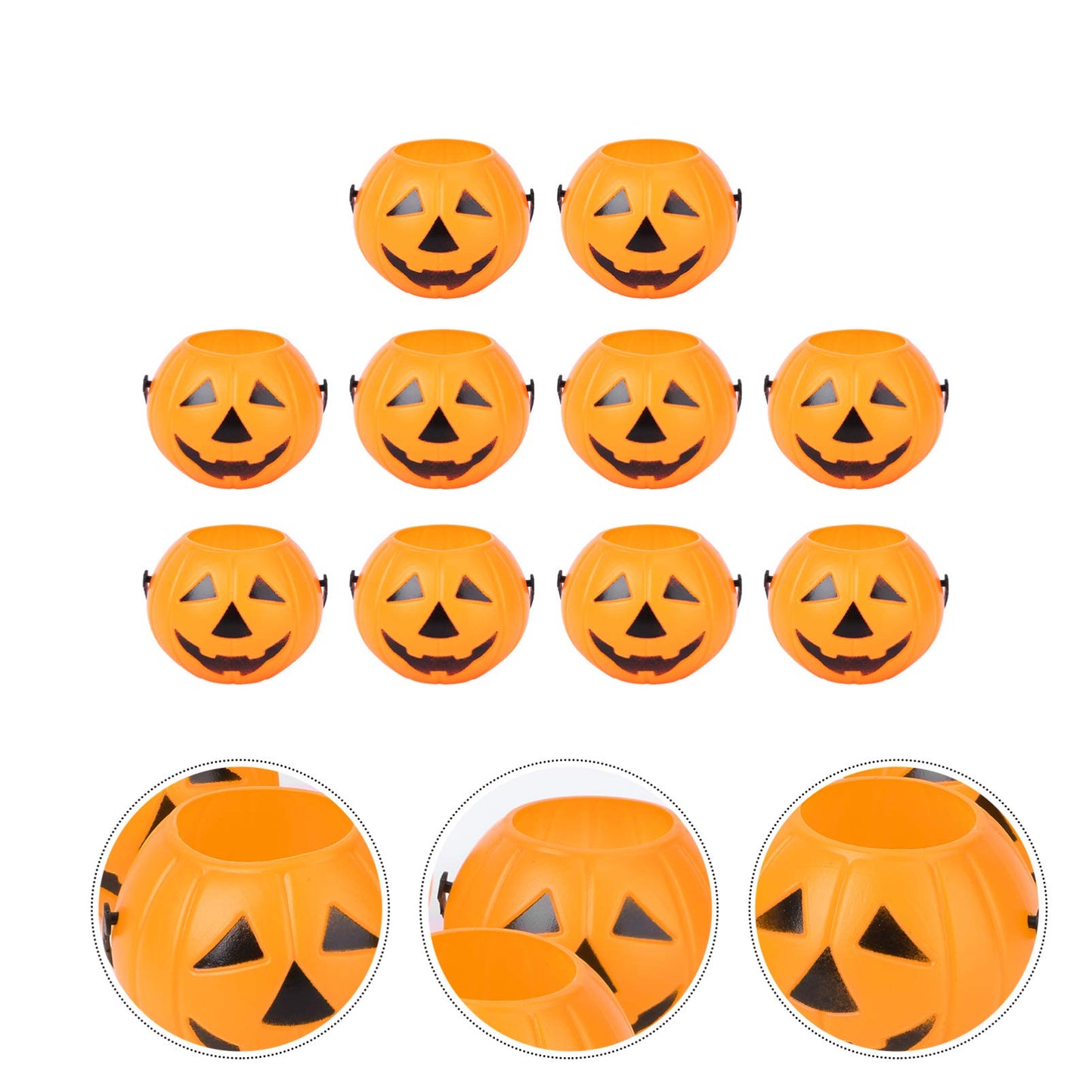 10PCS Halloween Plastic Pumpkins Portable Mini Pumpkin Buckets Pumpkin Candy Buckets Trick or Treat Pumpkin Candy Pail Holder (Orange)