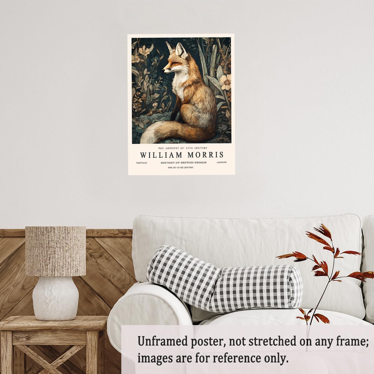 William Morris Style Fox Canvas Print Victorian Animal Portrait Wall Art Botanical Dark Nature Poster for Study Living Room or Rustic Home Decor-11x14Inch Ready to Hang (Unframed)