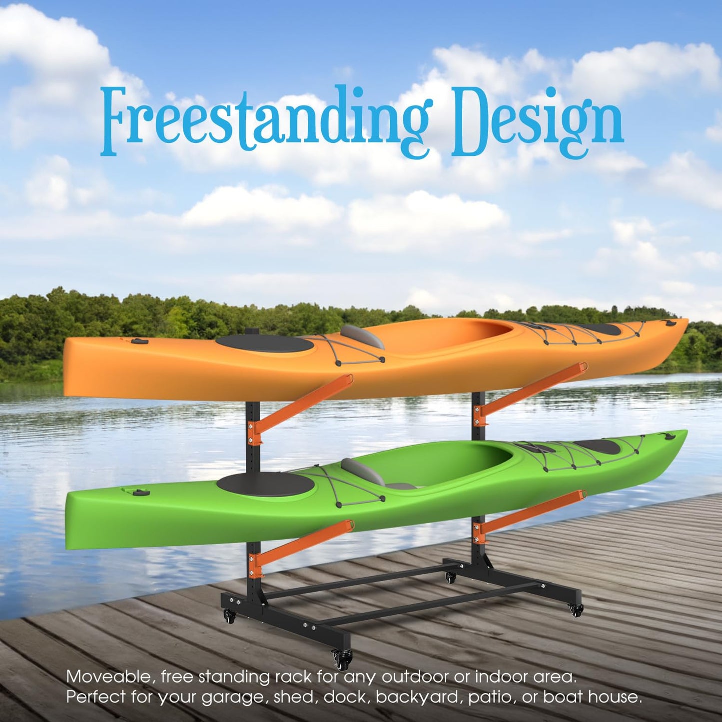 2 Levels Kayak Storage Rack, Heavy Duty Freestanding Sup Storage Stand, Storage Rack for Kayaks, SUPs, Canoe and Paddleboard for Indoor, Outdoor, Garage, Shed, Dock…(Wood)